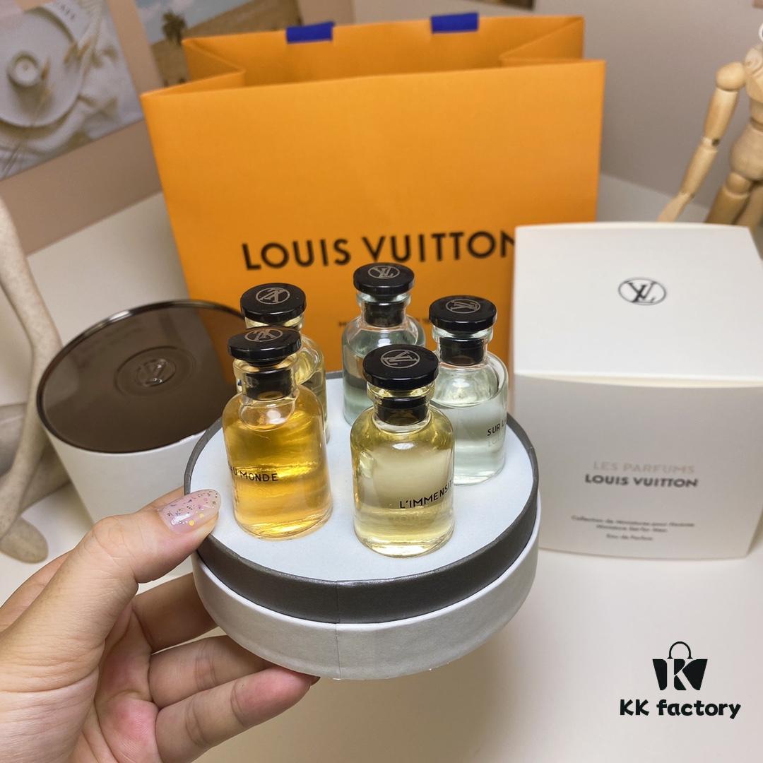 6931afa4ccd8ab3d7afa39d1 Louis Vuitton Men's Perfume Set of 5 (10ml each), Cylindrical Packaging, Includes Official Store Shopping Bag, No Spray Nozzles, Polished Bottles