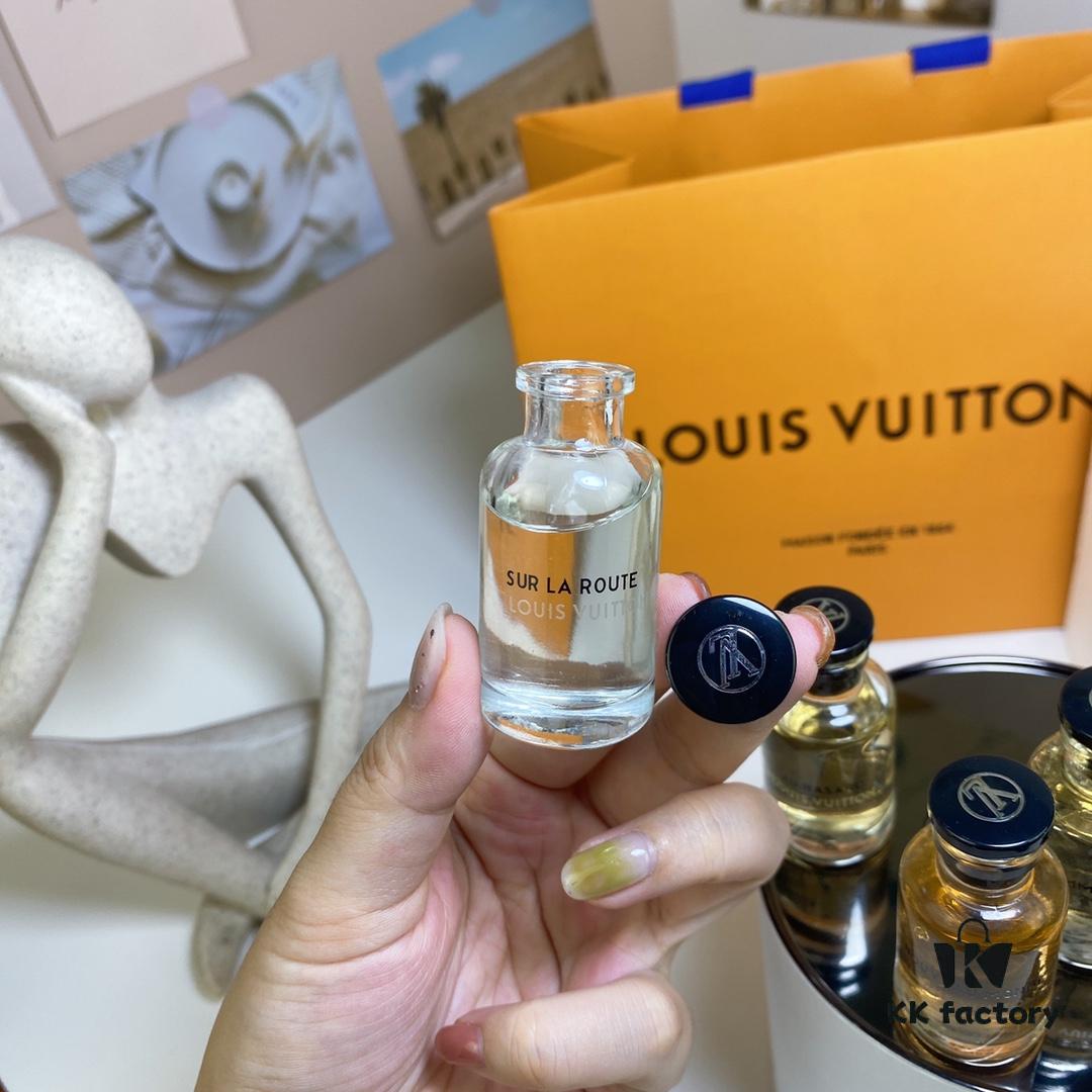 6931afa4ccd8ab3d7afa39d4 Louis Vuitton Men's Perfume Set of 5 (10ml each), Cylindrical Packaging, Includes Official Store Shopping Bag, No Spray Nozzles, Polished Bottles
