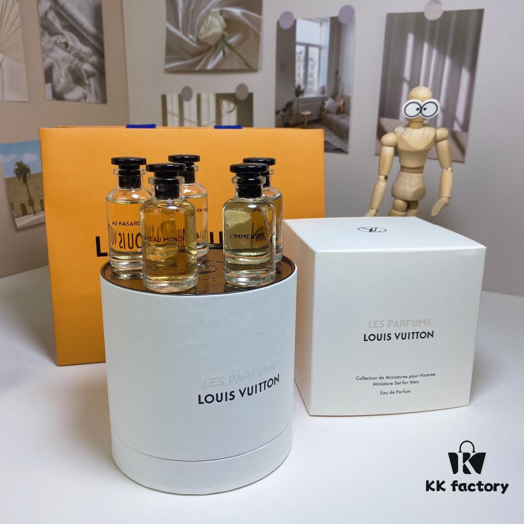 6931afa4ccd8ab3d7afa39d5 Louis Vuitton Men's Perfume Set of 5 (10ml each), Cylindrical Packaging, Includes Official Store Shopping Bag, No Spray Nozzles, Polished Bottles