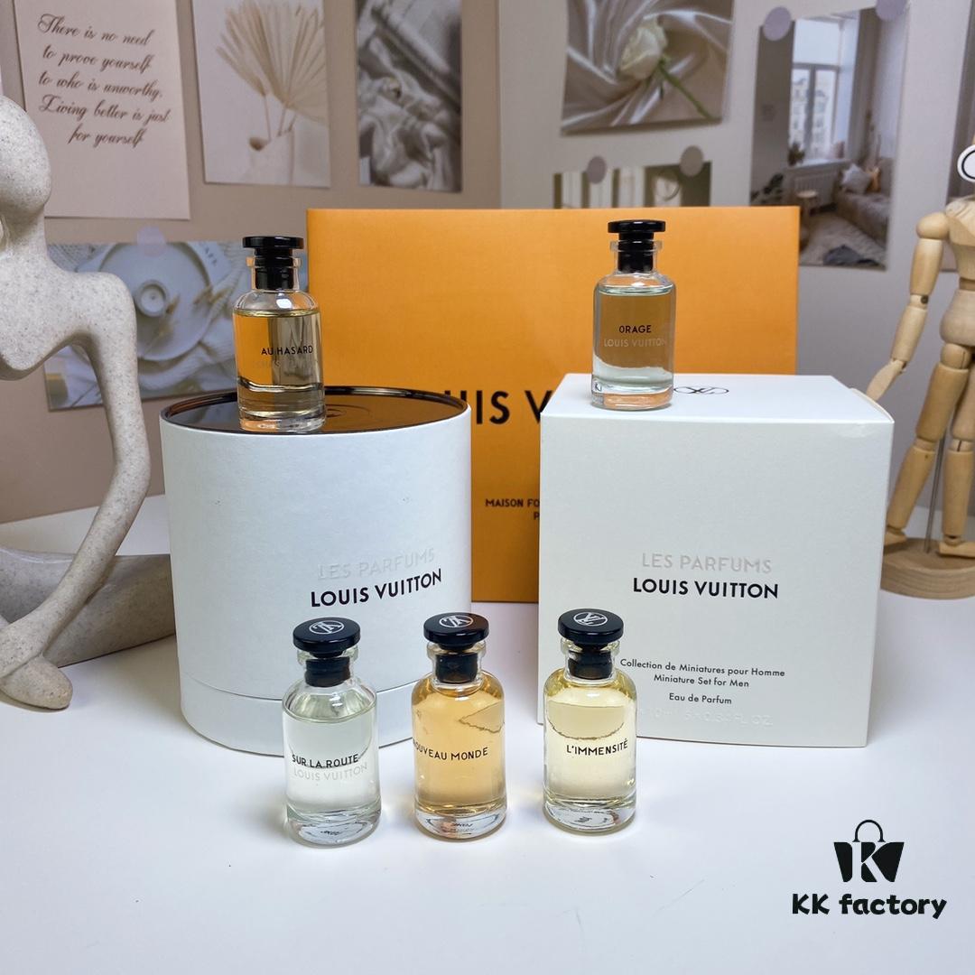 6931afa4ccd8ab3d7afa39d8 Louis Vuitton Men's Perfume Set of 5 (10ml each), Cylindrical Packaging, Includes Official Store Shopping Bag, No Spray Nozzles, Polished Bottles