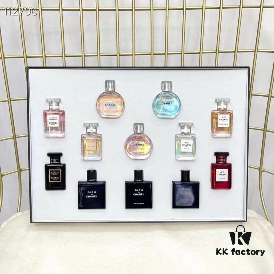 6931afbdccd8ab3d7afa3b39 Chanel Perfume Sample Set of 12, 7.5ml Each, Dropper Style – Including Green Encounter, Pink Encounter, Yellow Encounter, Pink Coco, Yellow Coco, Yellow N°5, Red N°5, White N°5, Black Coco, Bleu de Chanel Eau de Toilette, Bleu de Chanel Eau de Parfum, Bleu de Chanel Parfum