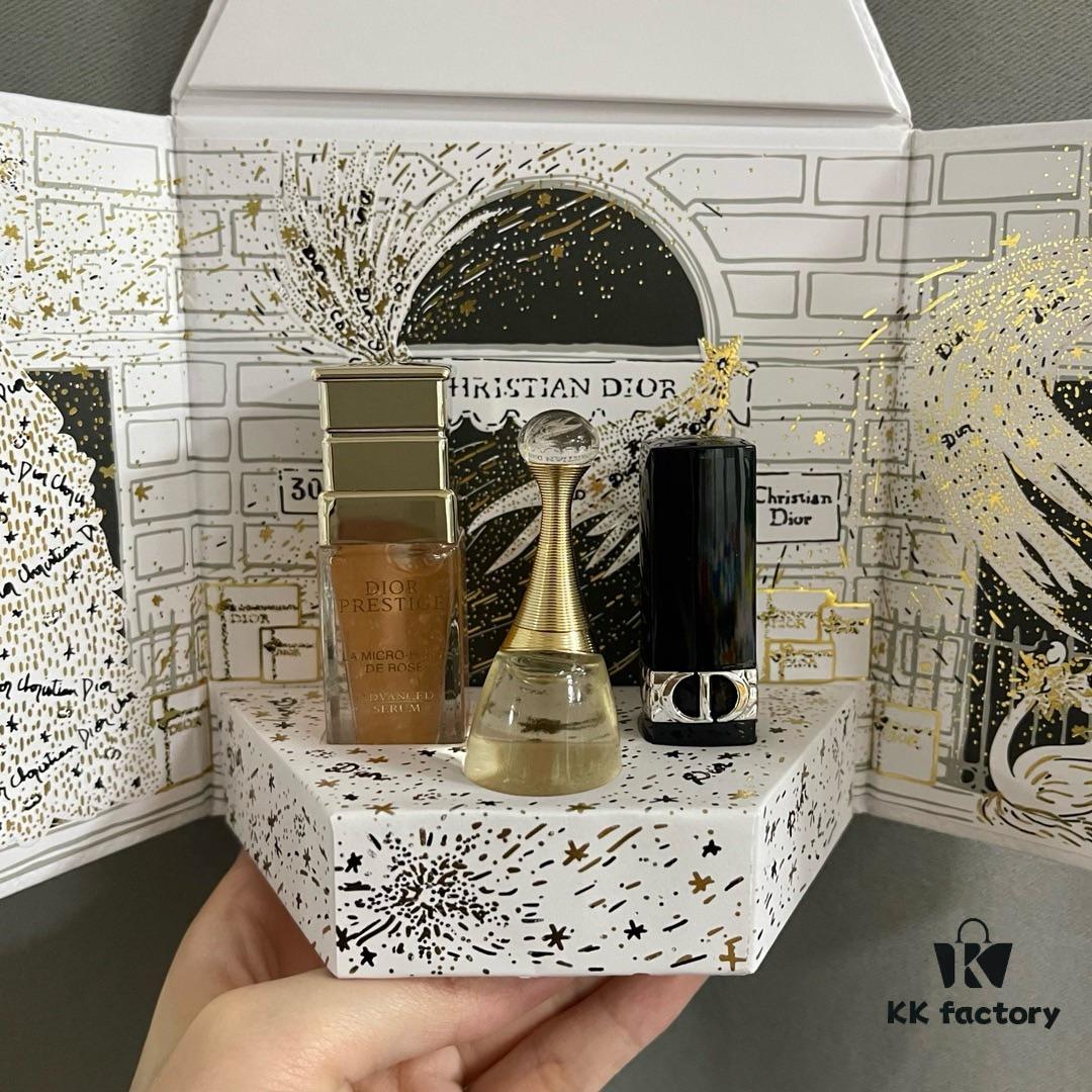 6931afe3ccd8ab3d7afa3d53 Dior Château Mini Set of Three! Includes: Sauvage Essence 10ml, Blue Gold Lipstick 999 1.5g, J'adore Perfume 5ml