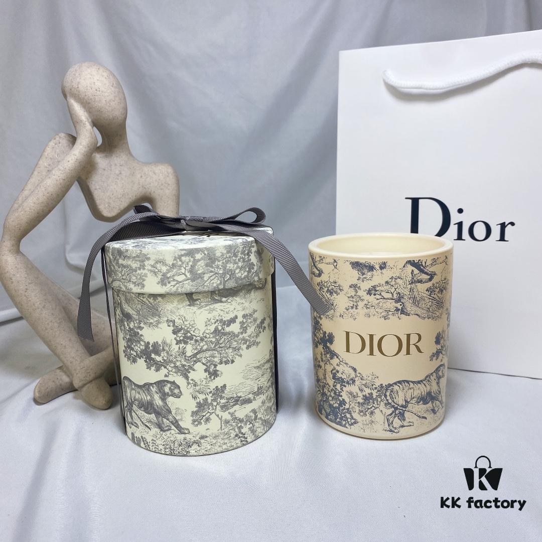 6931aff2ccd8ab3d7afa3e0d Dior Large Size Deep Green Jouy Print Hydrangea Scent Perfumed Candle Gift Set, Housewarming Gift 280g, with Boutique Shopping Bag