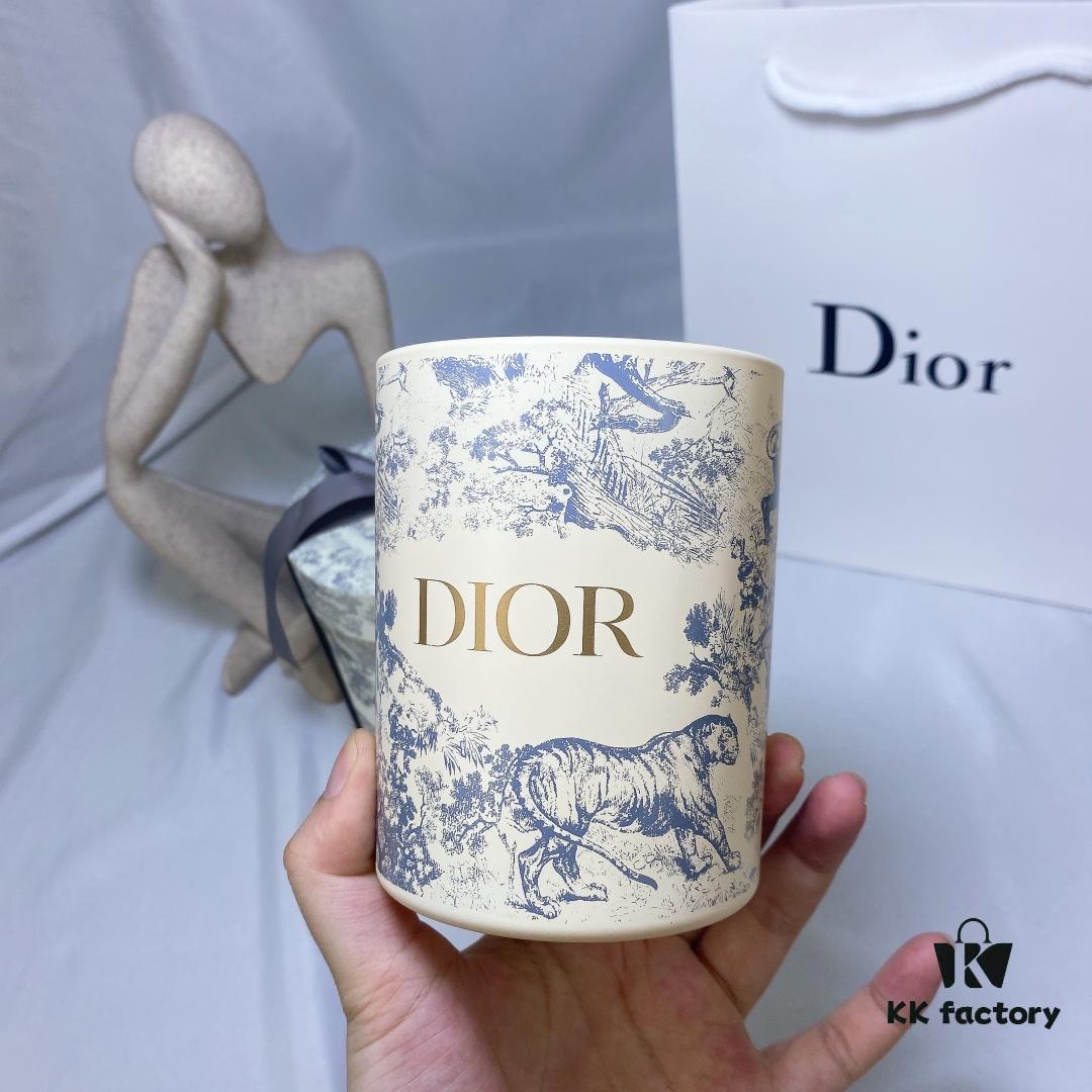 6931aff2ccd8ab3d7afa3e0e Dior Large Size Deep Green Jouy Print Hydrangea Scent Perfumed Candle Gift Set, Housewarming Gift 280g, with Boutique Shopping Bag
