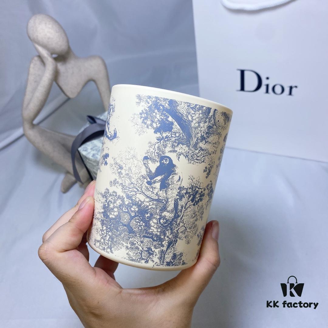 6931aff2ccd8ab3d7afa3e0f Dior Large Size Deep Green Jouy Print Hydrangea Scent Perfumed Candle Gift Set, Housewarming Gift 280g, with Boutique Shopping Bag