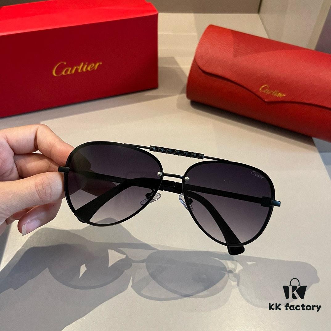 6931f4943a89a121ed546608 Cartier Men's High-End Oversized Aviator Sunglasses, 1:1 Replica of Official Website Version, Elegant and Luxurious Design with Minimalist Iconic Logo on Temples
