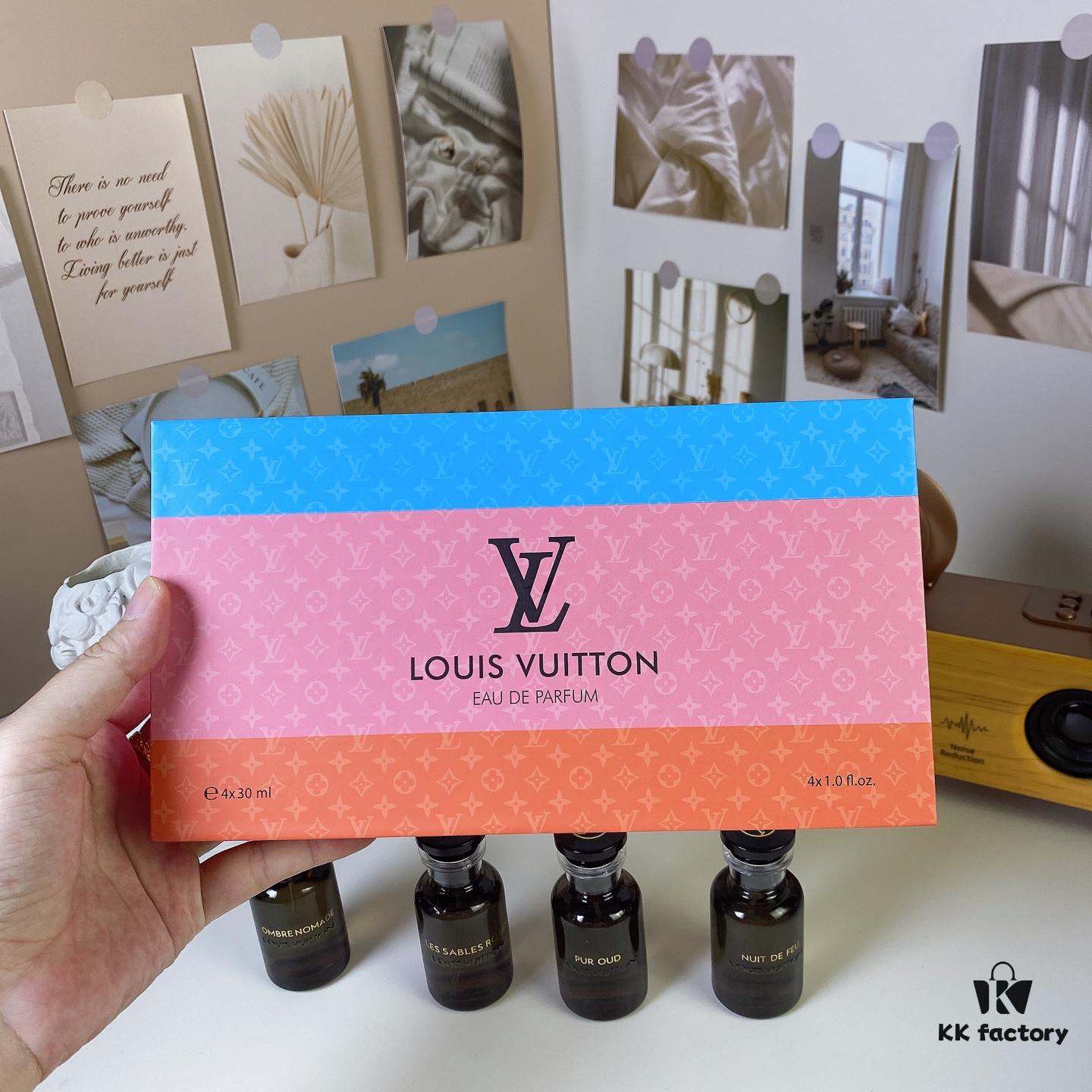 6931f5063a89a121ed546c70 Louis Vuitton LV Black Bottle Limited Edition Travel Set of Four 30ml x 4 with Sprayers, Including Night Fire, Floating Shadow, Saabo Rose, Pure Oud