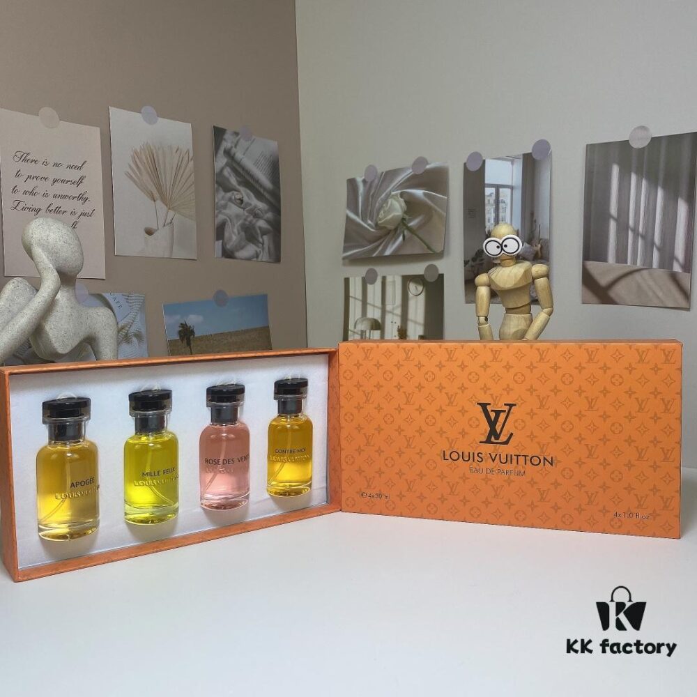 6931f5093a89a121ed546c96 Louis Vuitton Travel Set of 4 Mini Perfumes 30ml×4 with Spray Heads, Including: Rose des Vents, L'Immensité, Sur la Route, Briller