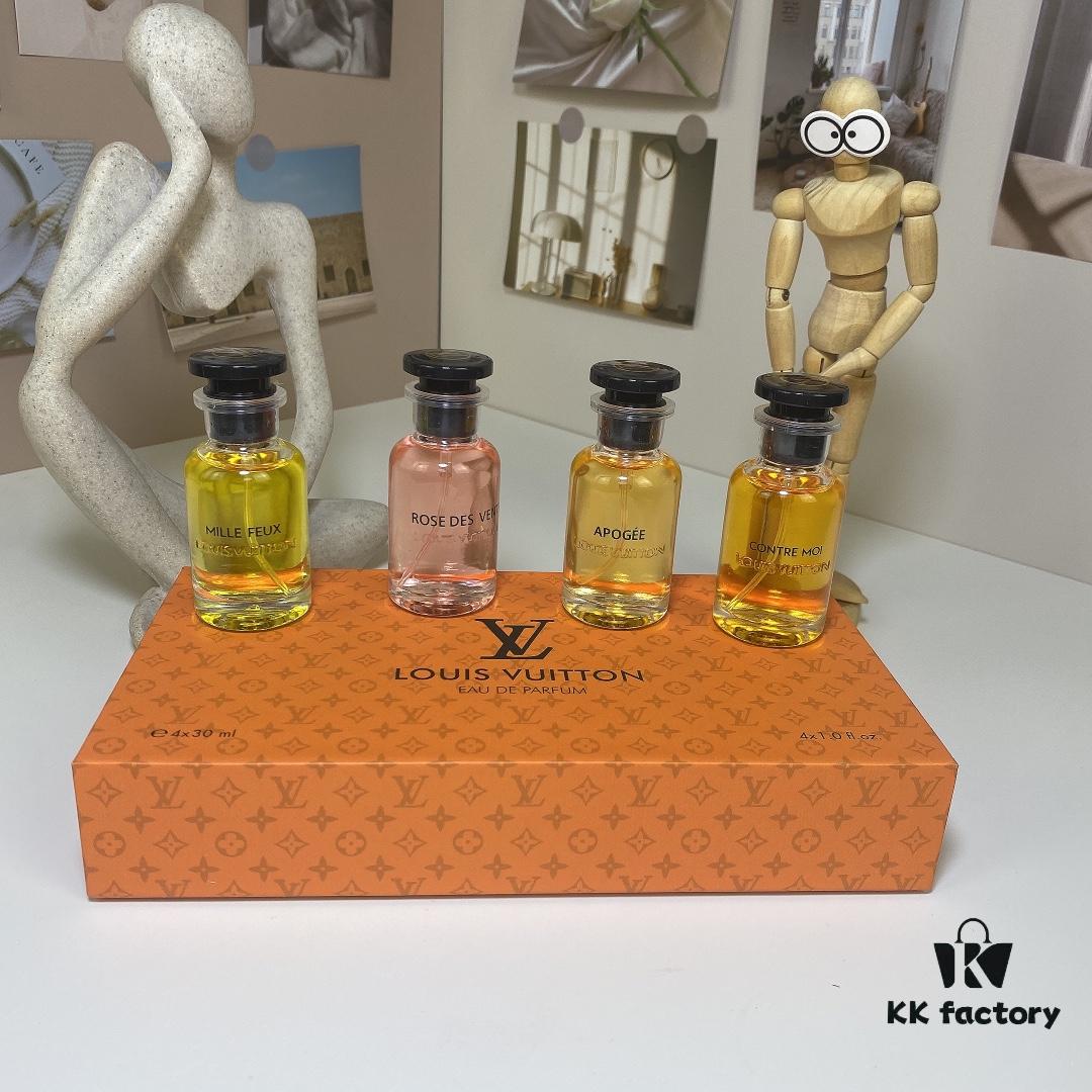 6931f5093a89a121ed546c9d Louis Vuitton Travel Set of 4 Mini Perfumes 30ml×4 with Spray Heads, Including: Rose des Vents, L'Immensité, Sur la Route, Briller