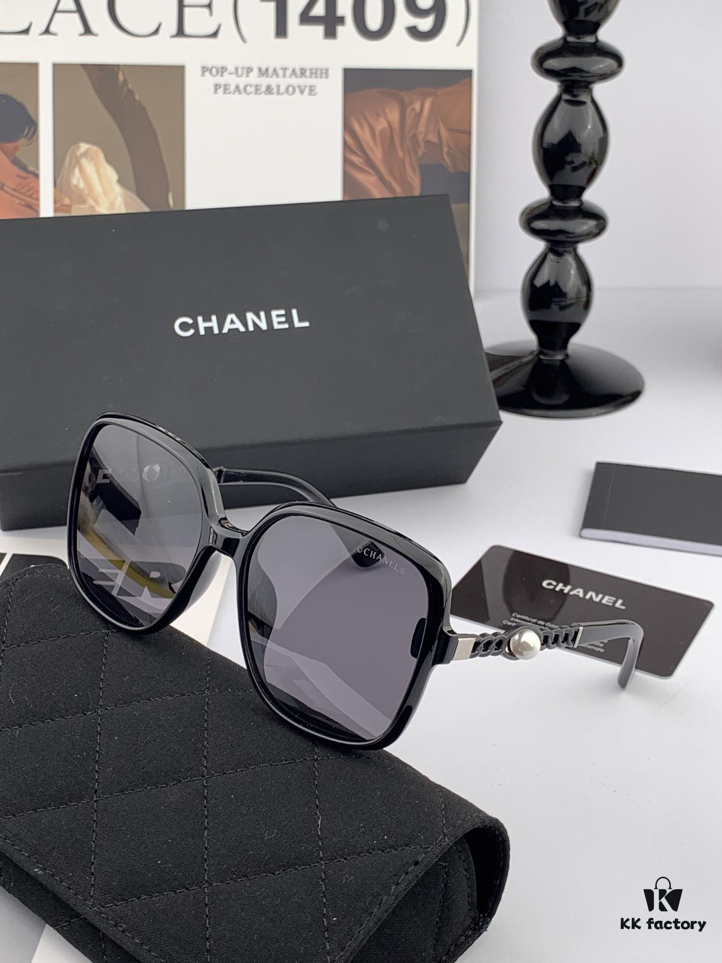 CHANEL 2025 Official Early Spring New Arrival, Popular Style Worn by Many Celebrities – Chanel New Large Frame Pearl-Pattern Polarized Sunglasses, Polarel Ultra-Clear Polarized Sunglasses