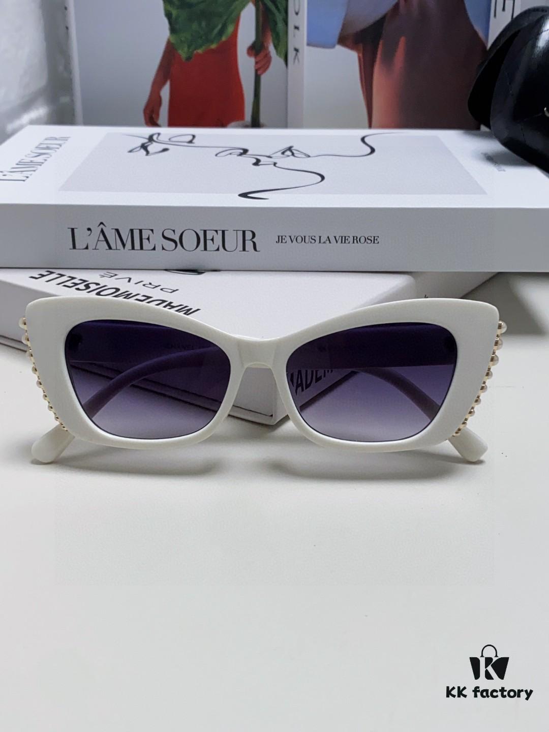 6931f7e43a89a121ed5493a6 Chanel Natural Light Pink Pearl Inlaid Frame Fashion Luxury Women's Square Sunglasses