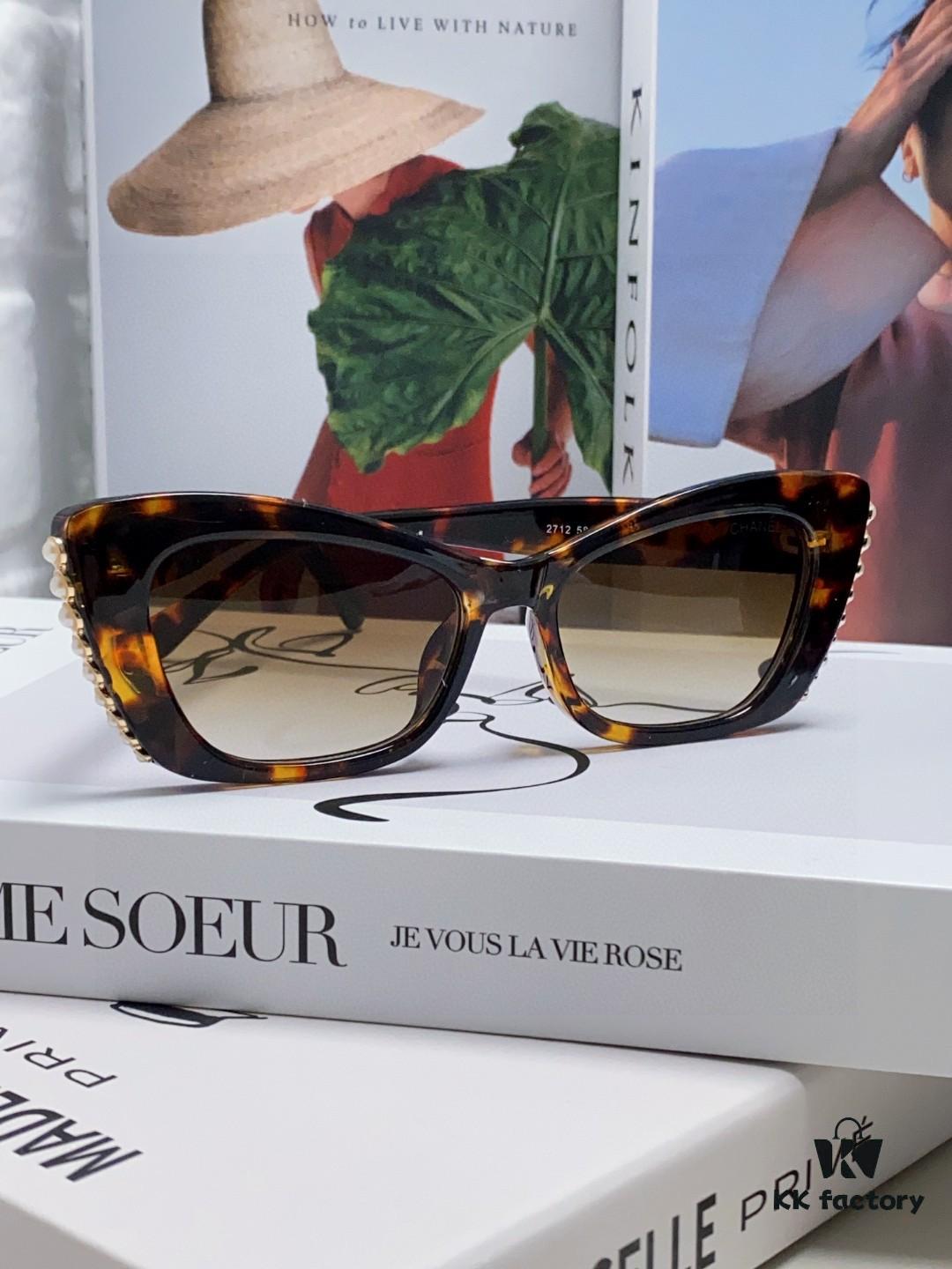 6931f7e53a89a121ed5493ab Chanel Natural Light Pink Pearl Inlaid Frame Fashion Luxury Women's Square Sunglasses
