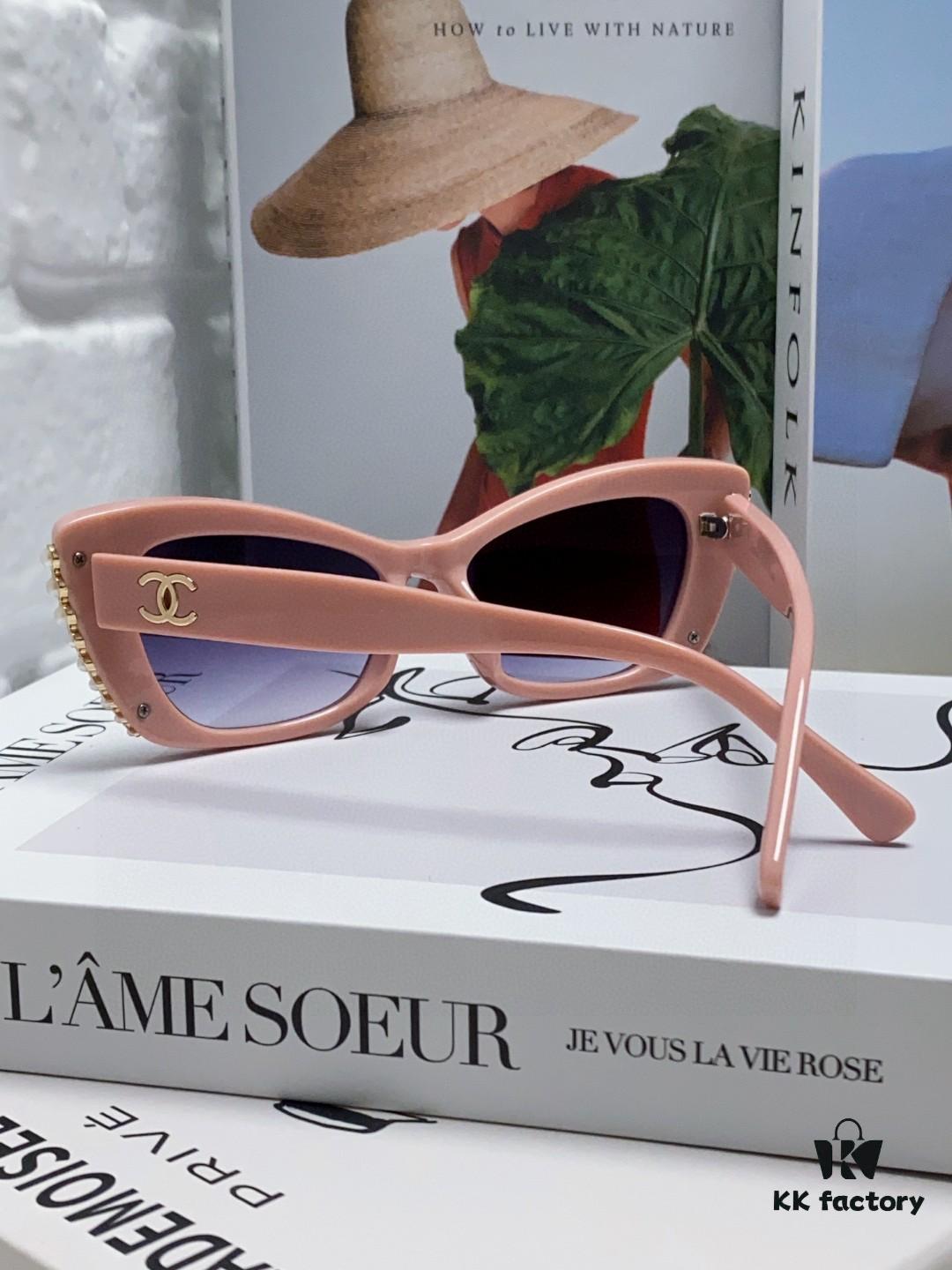 6931f7e53a89a121ed5493b6 Chanel Natural Light Pink Pearl-Embellished Frame Trendy Fashion Women's Luxury Square Sunglasses