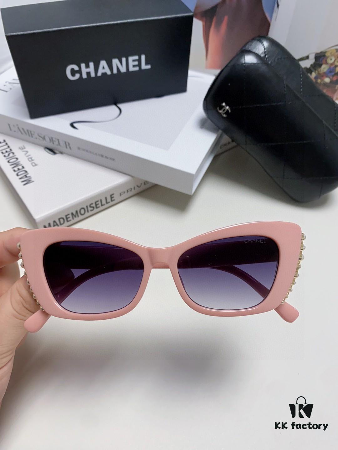 6931f7e63a89a121ed5493b7 Chanel Natural Light Pink Pearl-Embellished Frame Trendy Fashion Women's Luxury Square Sunglasses