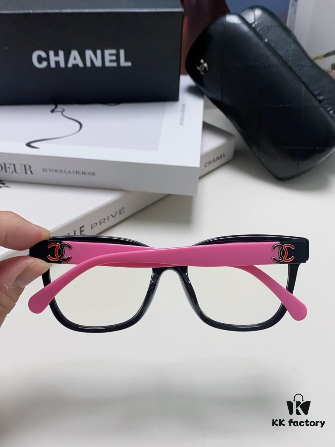 6931f7ed3a89a121ed54941f Chanel 2025 New Celebrity-Inspired Frame-Only Glasses for Women, Blue Light Blocking Square Frame Unisex Eyewear, Panda Color-Block Design Sunglasses