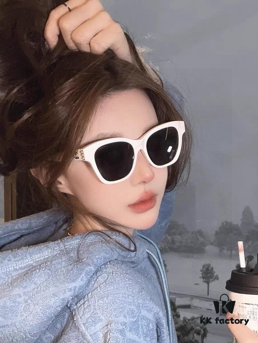 6931f8133a89a121ed54964a Chanel Pearl Sunglasses for Women, New Double C Polarized Celebrity Cat-eye Sun Glasses, Fashionable Popular Style