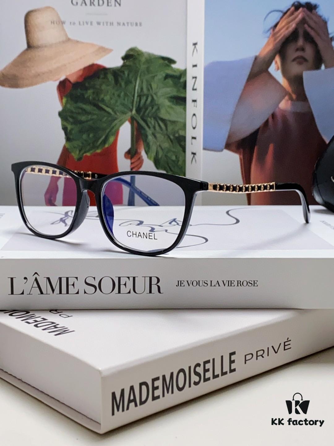 6931f8193a89a121ed5496a8 Chanel 2025 New Arrival Black Frame Glasses, Same Style as Zhao Lusi, Women's Minimalist Chic Optical Frames with Chain Detail, Blue Light Blocking, Prescription Ready, Oversized for a Flattering Look