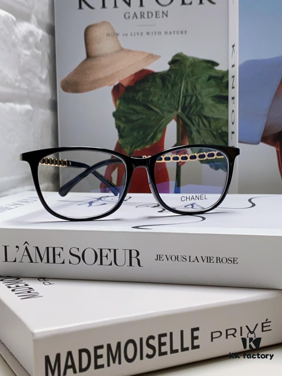 6931f8193a89a121ed5496a9 Chanel 2025 New Arrival Black Frame Glasses, Same Style as Zhao Lusi, Women's Minimalist Chic Optical Frames with Chain Detail, Blue Light Blocking, Prescription Ready, Oversized for a Flattering Look