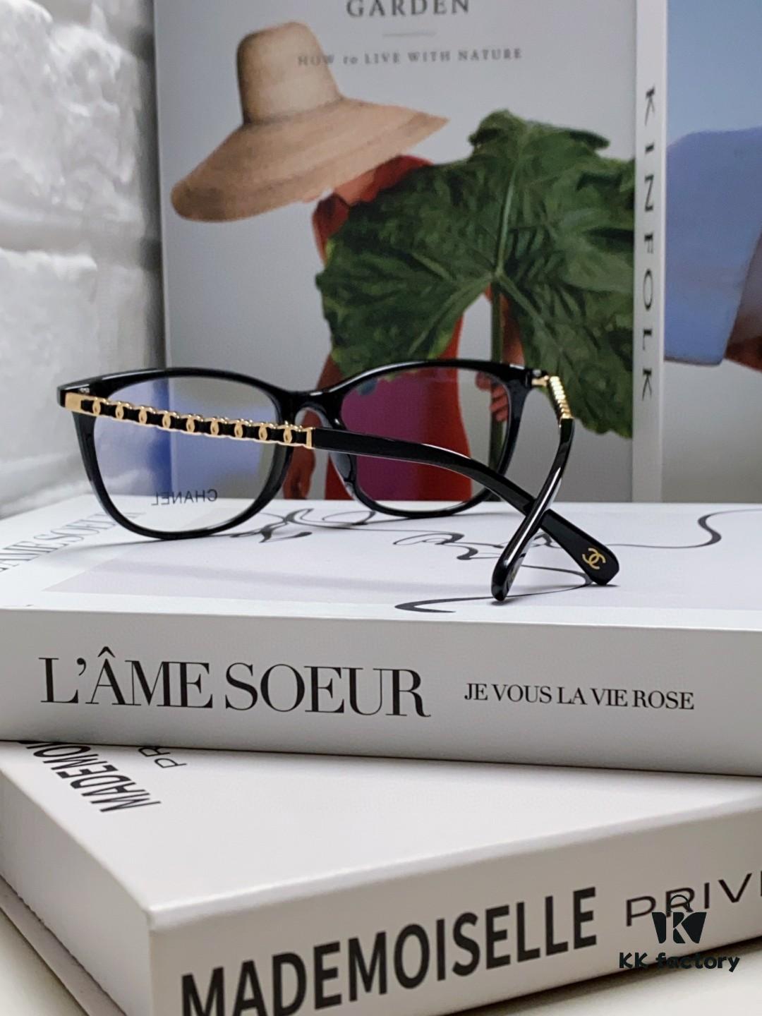 6931f8193a89a121ed5496aa Chanel 2025 New Arrival Black Frame Glasses, Same Style as Zhao Lusi, Women's Minimalist Chic Optical Frames with Chain Detail, Blue Light Blocking, Prescription Ready, Oversized for a Flattering Look