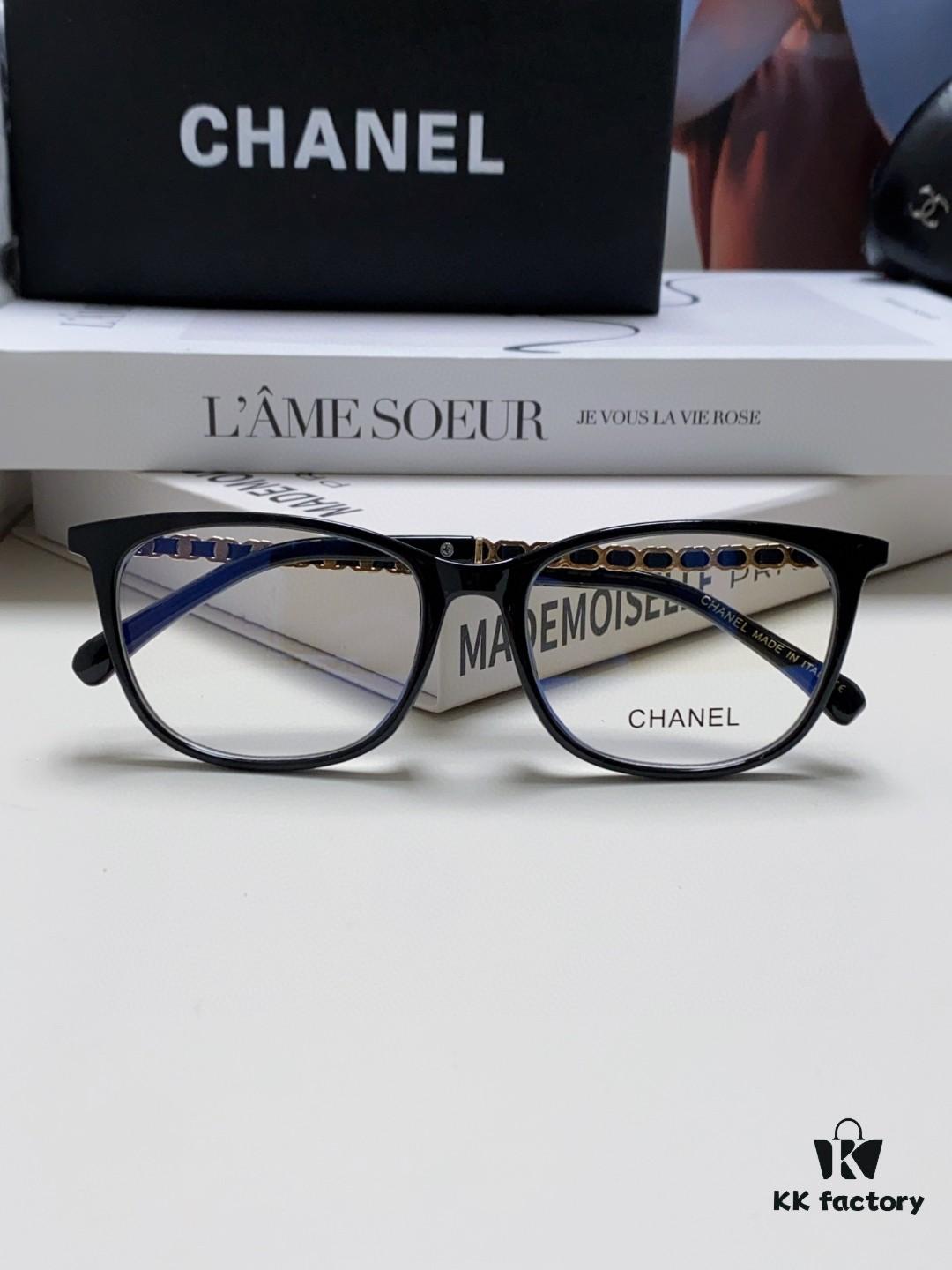6931f81a3a89a121ed5496ae Chanel 2025 New Arrival Black Frame Glasses, Same Style as Zhao Lusi, Women's Minimalist Chic Optical Frames with Chain Detail, Blue Light Blocking, Prescription Ready, Oversized for a Flattering Look