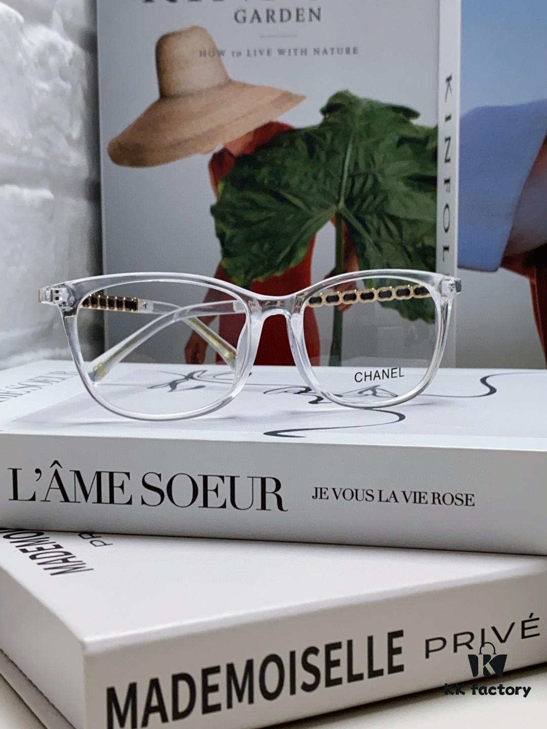 6931f81a3a89a121ed5496b3 Chanel 2025 New Arrival Black Frame Glasses, Same Style as Zhao Lusi, Women's Minimalist Chic Optical Frames with Chain Detail, Blue Light Blocking, Prescription Ready, Oversized for a Flattering Look
