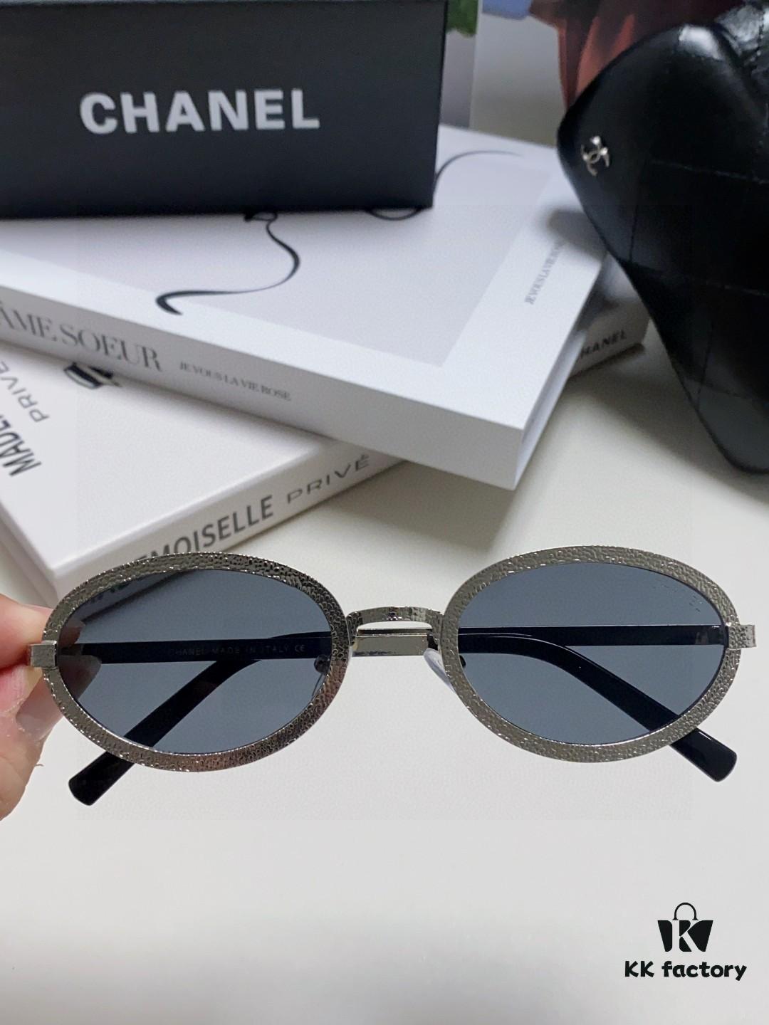 6931f8333a89a121ed549816 Chanel 2025 New Arrival Women's Oval Sunglasses, French Retro Stylish Design, Slimming Narrow Frame with Sparkling Metal Trim for Round Faces, Elegant European-American Style