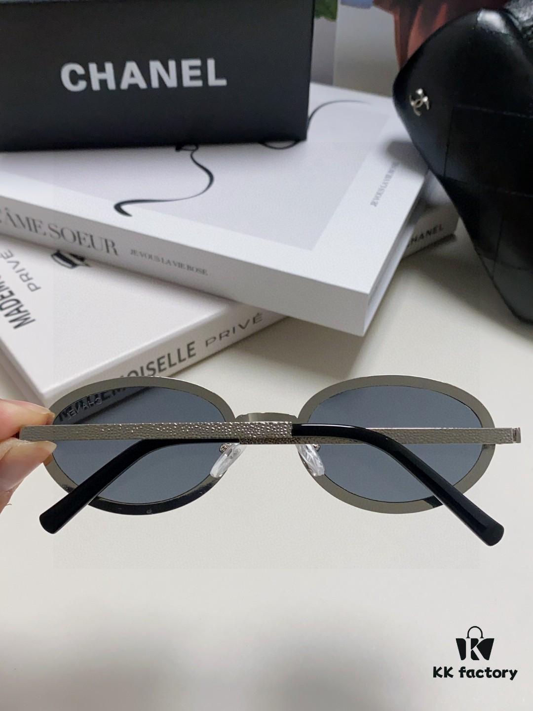 6931f8333a89a121ed549817 Chanel 2025 New Arrival Women's Oval Sunglasses, French Retro Stylish Design, Slimming Narrow Frame with Sparkling Metal Trim for Round Faces, Elegant European-American Style