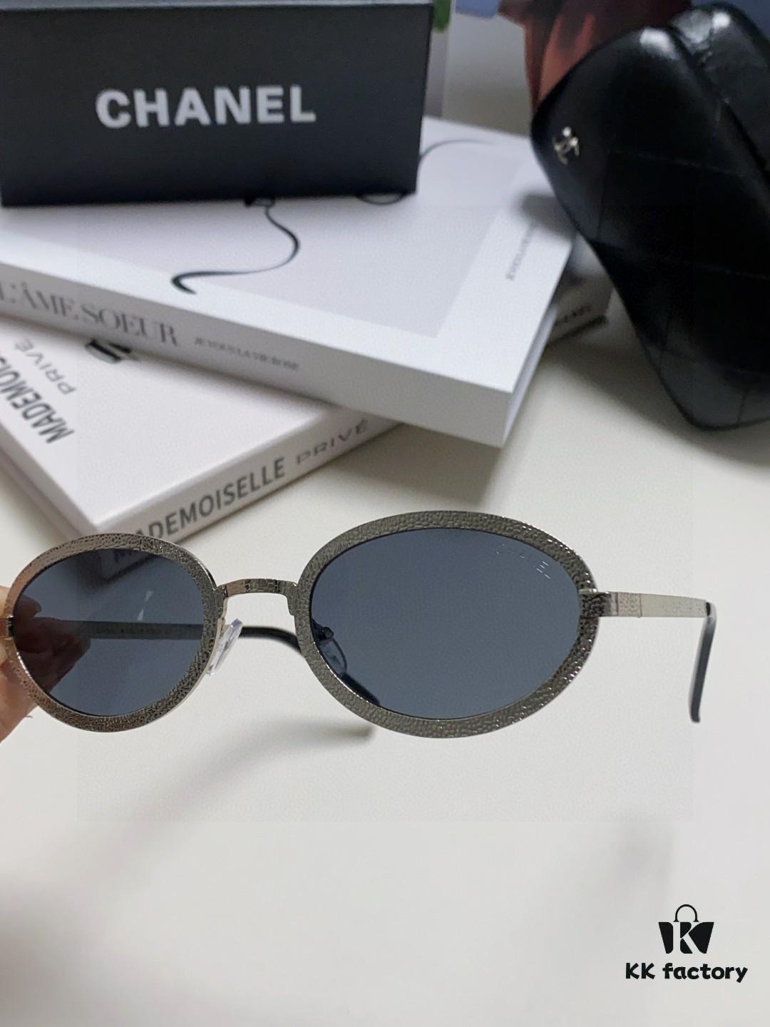 6931f8333a89a121ed549818 Chanel 2025 New Arrival Women's Oval Sunglasses, French Retro Stylish Design, Slimming Narrow Frame with Sparkling Metal Trim for Round Faces, Elegant European-American Style