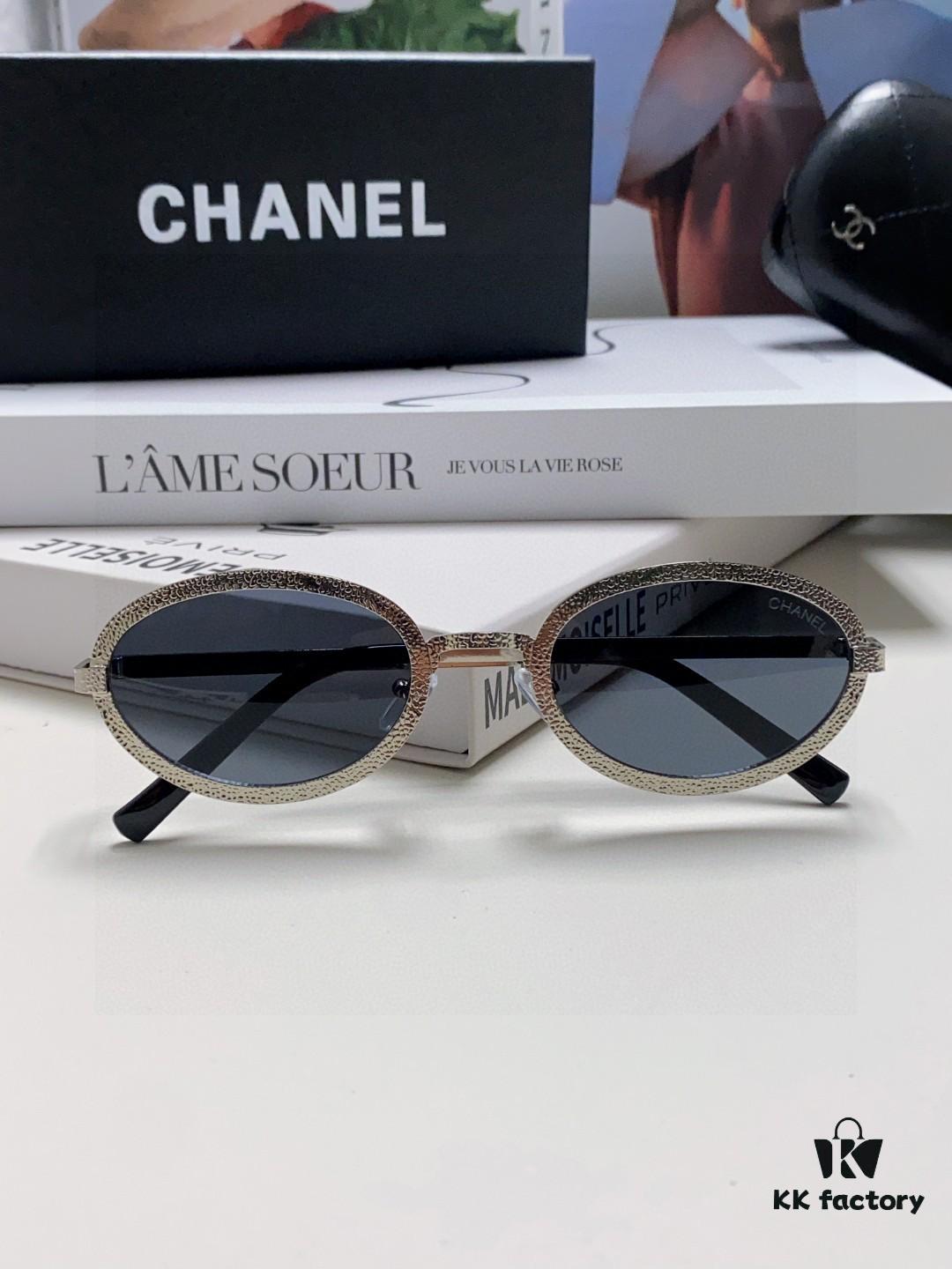 6931f8333a89a121ed549819 Chanel 2025 New Arrival Women's Oval Sunglasses, French Retro Stylish Design, Slimming Narrow Frame with Sparkling Metal Trim for Round Faces, Elegant European-American Style