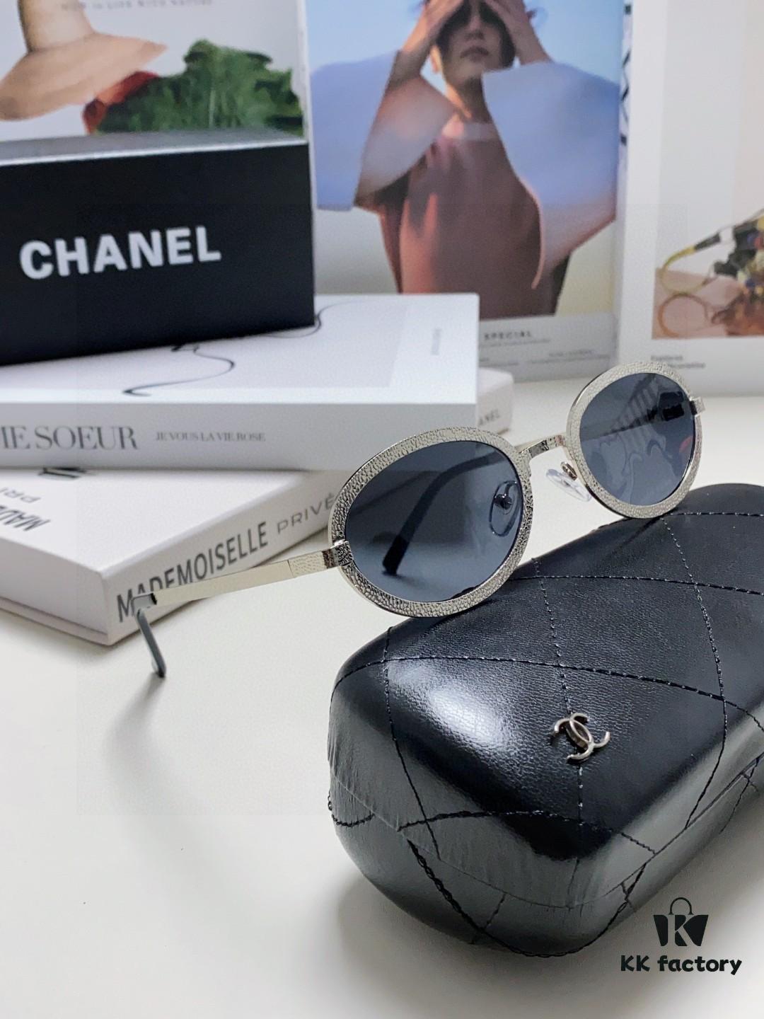 6931f8343a89a121ed54981a Chanel 2025 New Arrival Women's Oval Sunglasses, French Retro Stylish Design, Slimming Narrow Frame with Sparkling Metal Trim for Round Faces, Elegant European-American Style