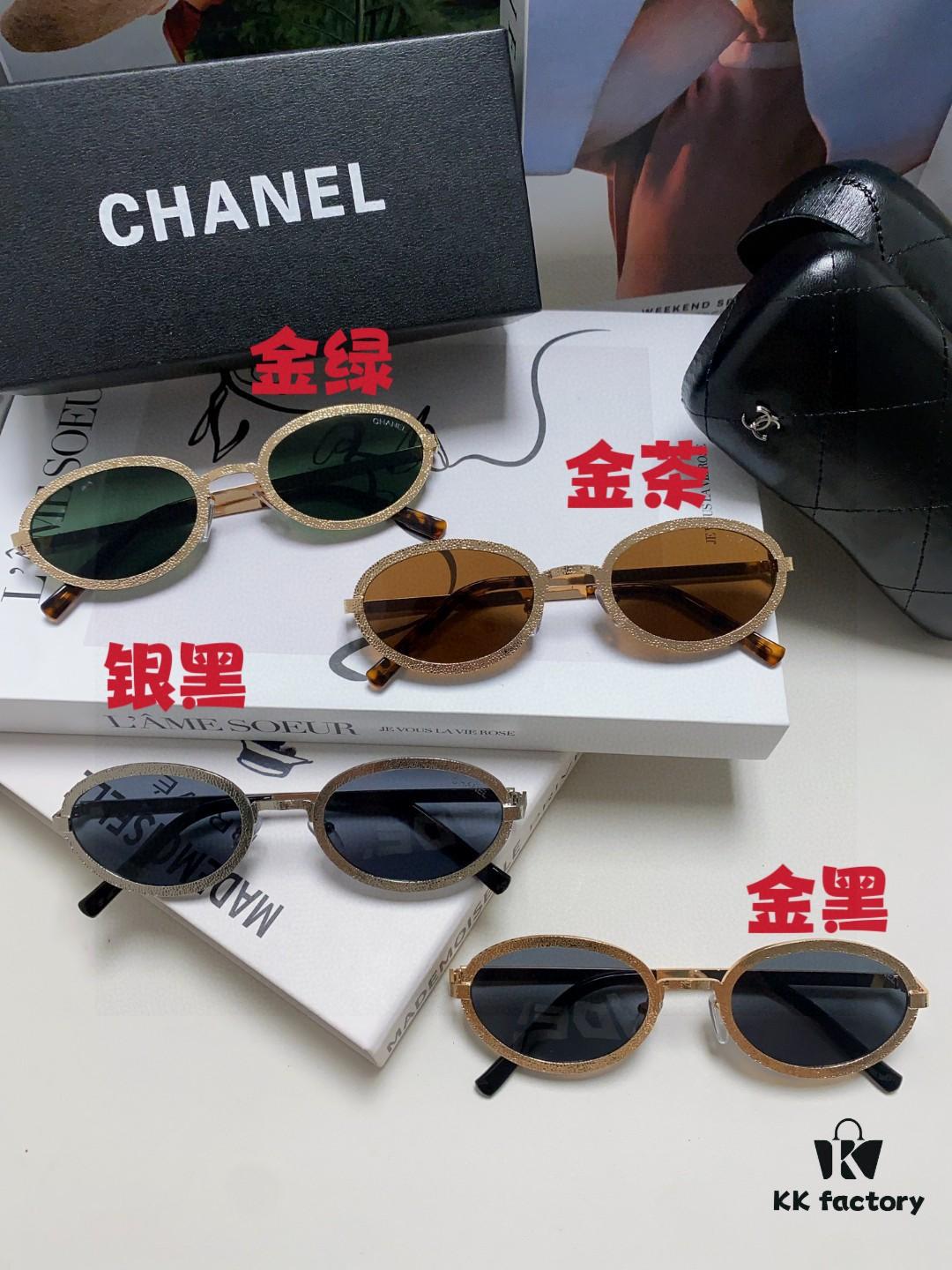 6931f8343a89a121ed54981c Chanel 2025 New Arrival Women's Oval Sunglasses, French Retro Stylish Design, Slimming Narrow Frame with Sparkling Metal Trim for Round Faces, Elegant European-American Style