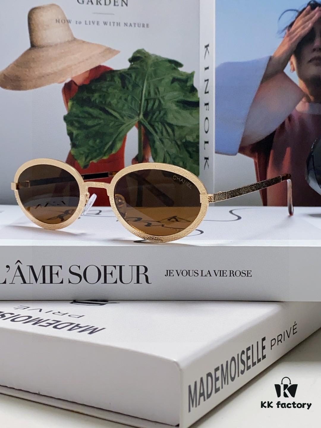 6931f8343a89a121ed54981f Chanel 2025 New Arrival Women's Oval Sunglasses, French Vintage Style, Flattering for Round Faces, Slim Metallic Frame, Elegant and Trendy