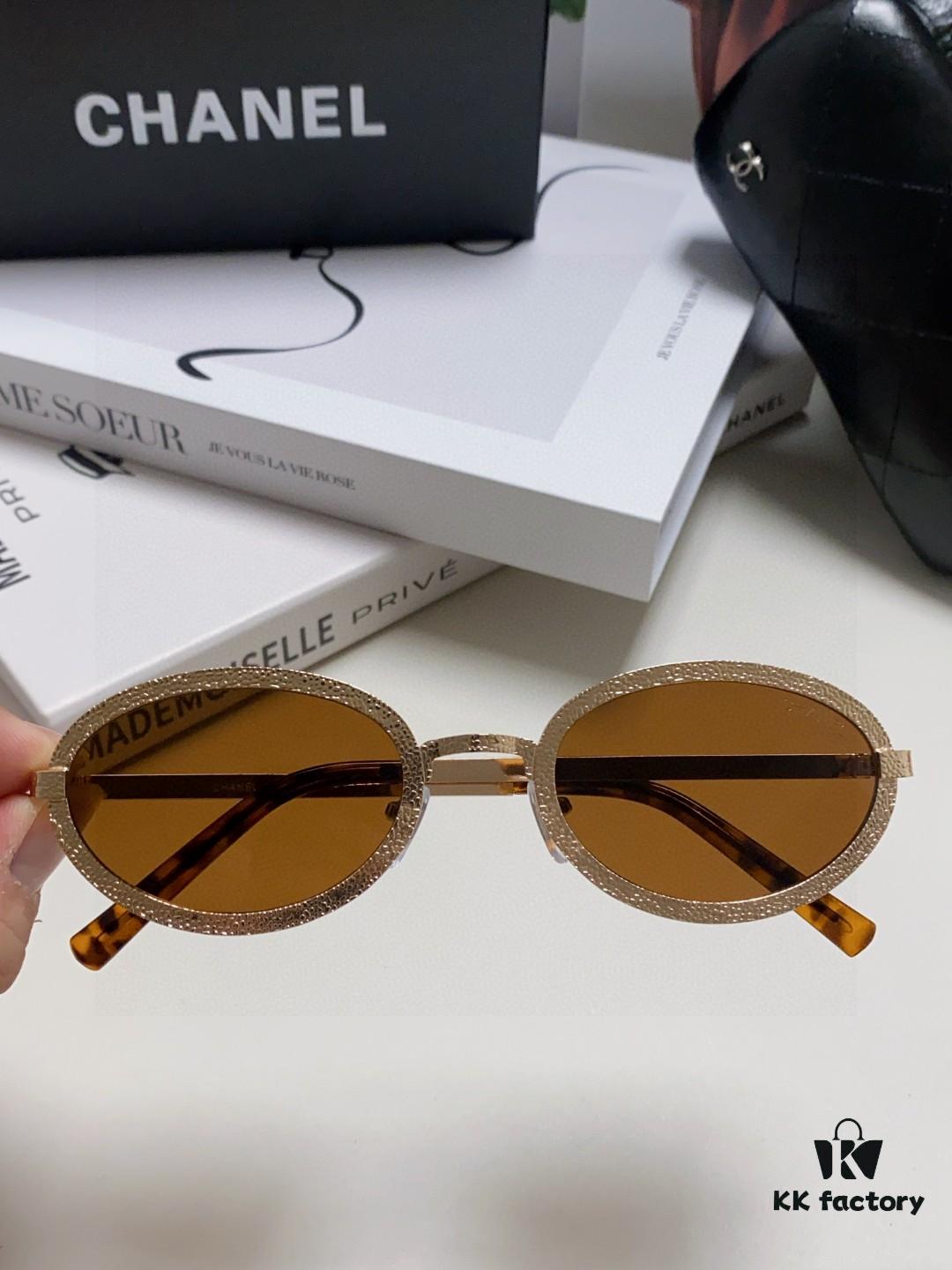 6931f8343a89a121ed549822 Chanel 2025 New Arrival Women's Oval Sunglasses, French Vintage Style, Flattering for Round Faces, Slim Metallic Frame, Elegant and Trendy