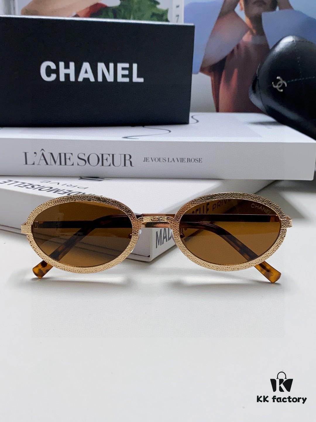 6931f8343a89a121ed549825 Chanel 2025 New Arrival Women's Oval Sunglasses, French Vintage Style, Flattering for Round Faces, Slim Metallic Frame, Elegant and Trendy