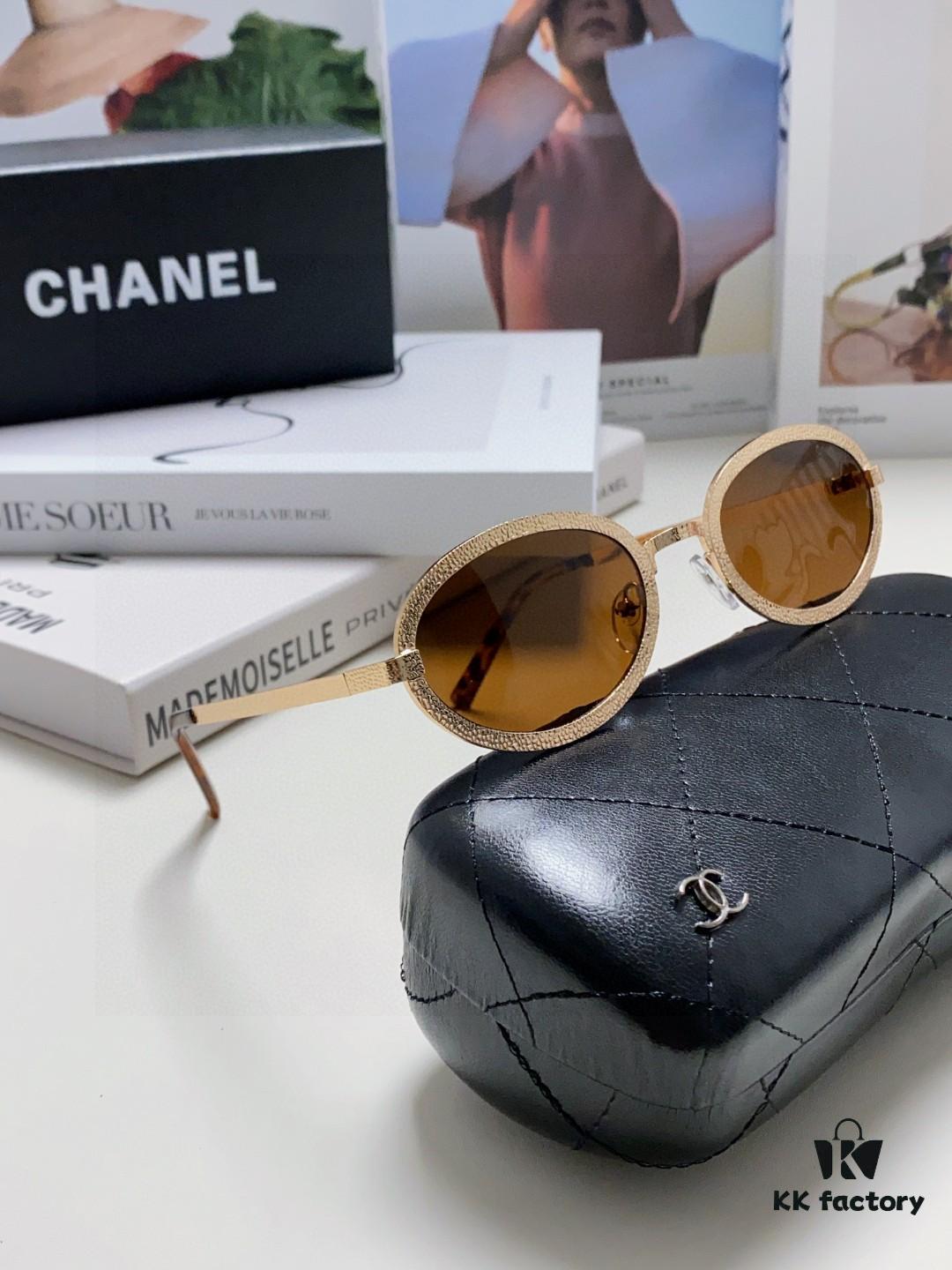 6931f8343a89a121ed549826 Chanel 2025 New Arrival Women's Oval Sunglasses, French Vintage Style, Flattering for Round Faces, Slim Metallic Frame, Elegant and Trendy