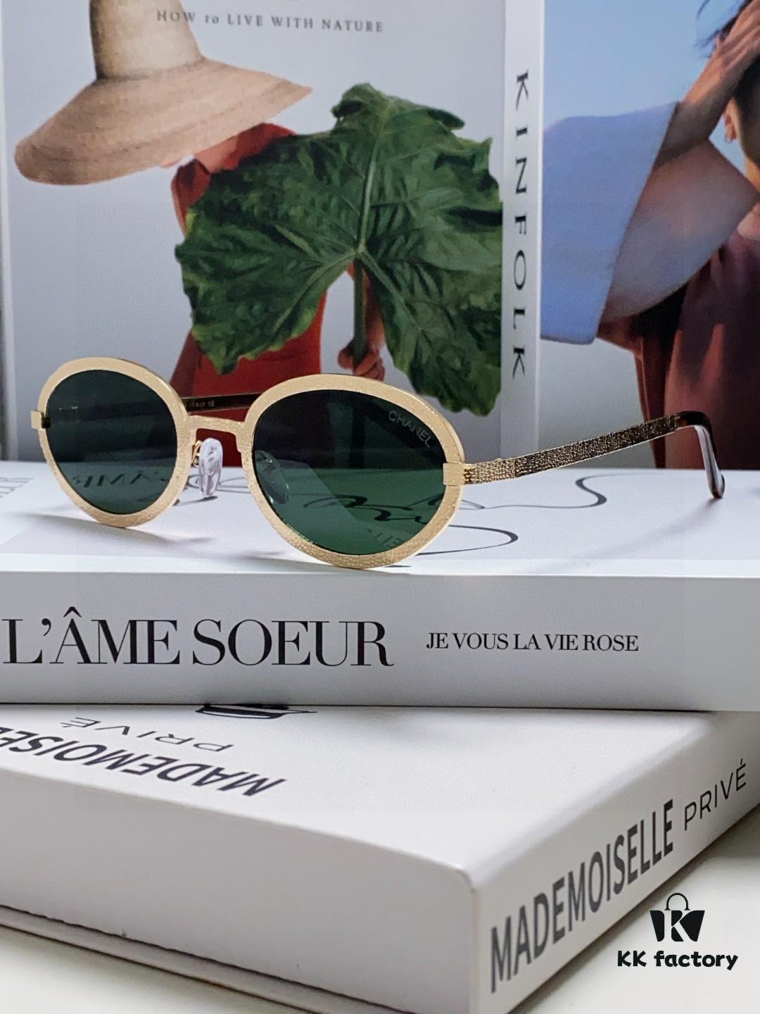 6931f8353a89a121ed54982b Chanel 2025 New Arrival Women's Oval Vintage French Style Sunglasses for Round Face, Slimming Narrow Frame with Sparkling Metal Trim, High-End Unisex Design