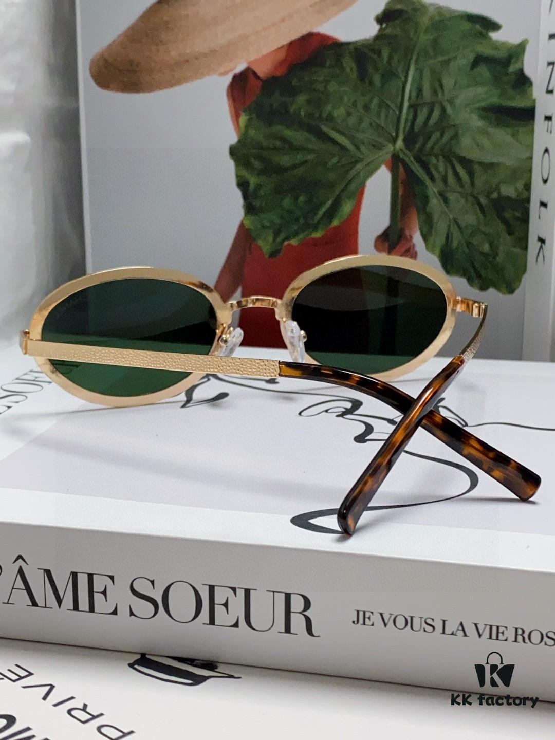 6931f8353a89a121ed54982d Chanel 2025 New Arrival Women's Oval Vintage French Style Sunglasses for Round Face, Slimming Narrow Frame with Sparkling Metal Trim, High-End Unisex Design