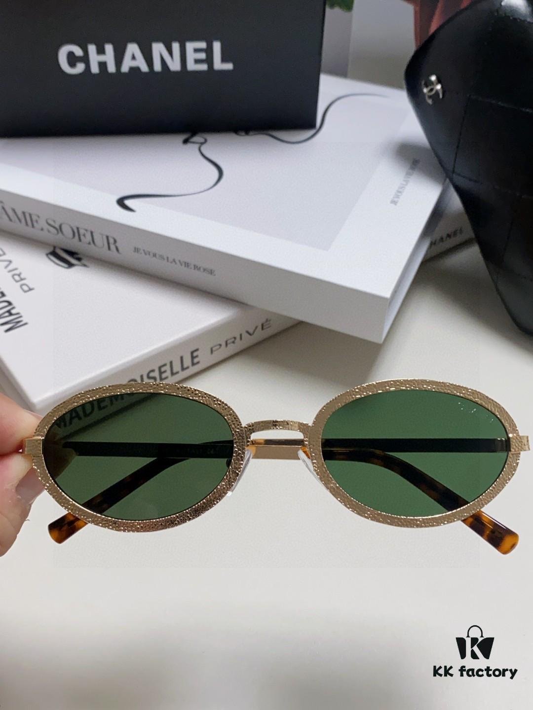 6931f8353a89a121ed54982e Chanel 2025 New Arrival Women's Oval Vintage French Style Sunglasses for Round Face, Slimming Narrow Frame with Sparkling Metal Trim, High-End Unisex Design