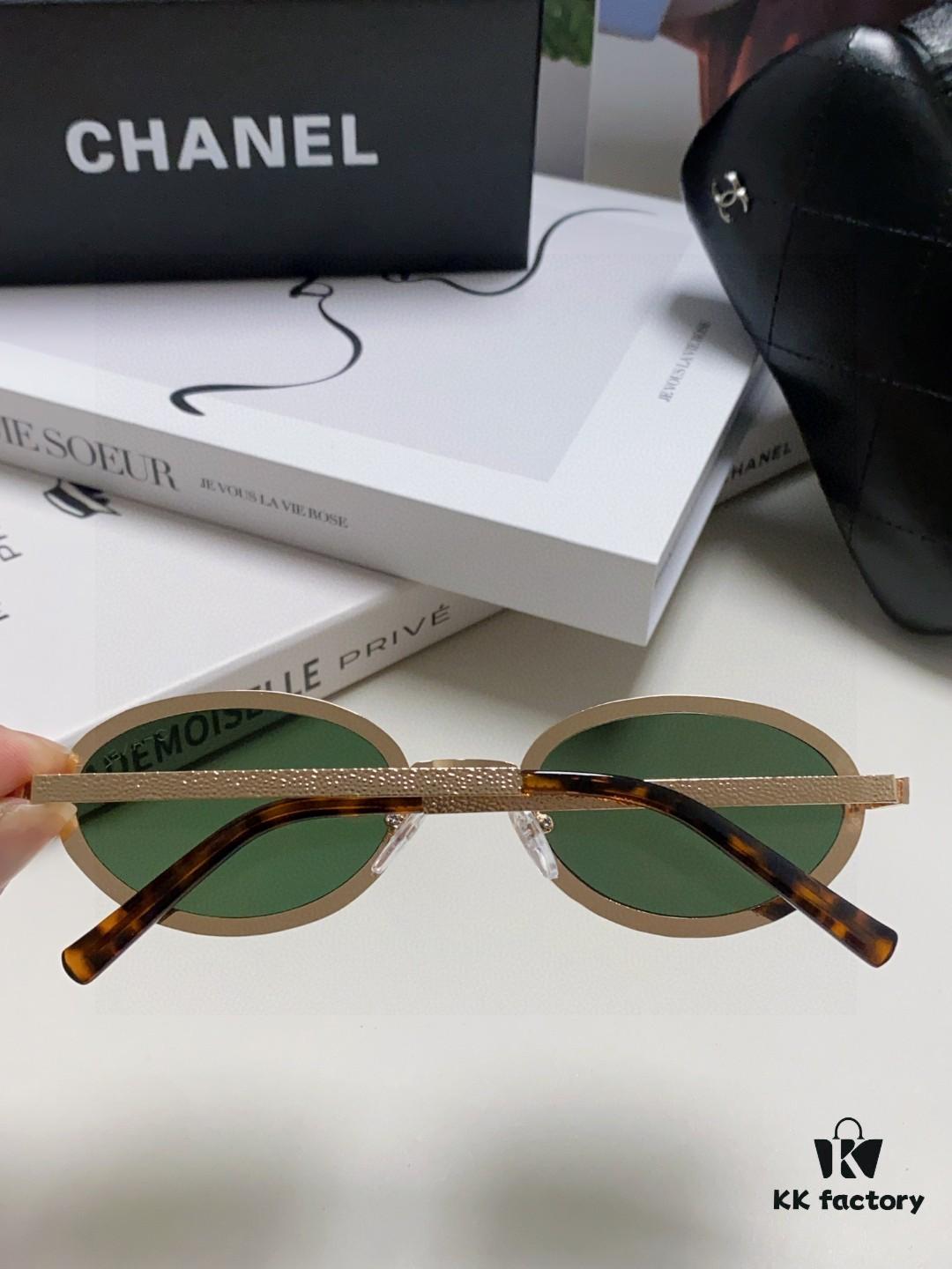 6931f8353a89a121ed54982f Chanel 2025 New Arrival Women's Oval Vintage French Style Sunglasses for Round Face, Slimming Narrow Frame with Sparkling Metal Trim, High-End Unisex Design