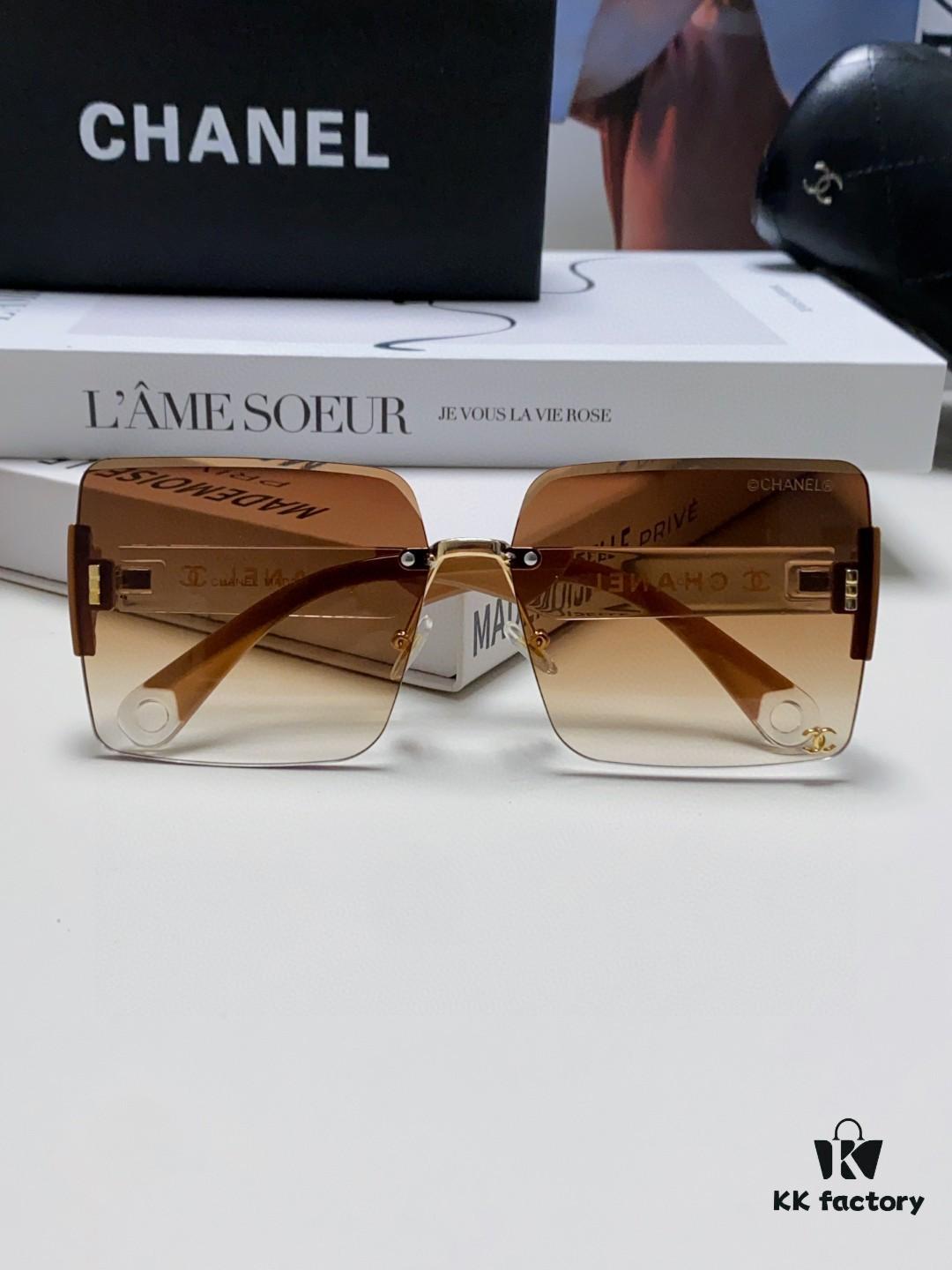 6931f83a3a89a121ed54987a Chanel 2025 Fashion New Large Frame Double C Letter Wide Temple Sunglasses for Women, Versatile UV Protection Eyewear