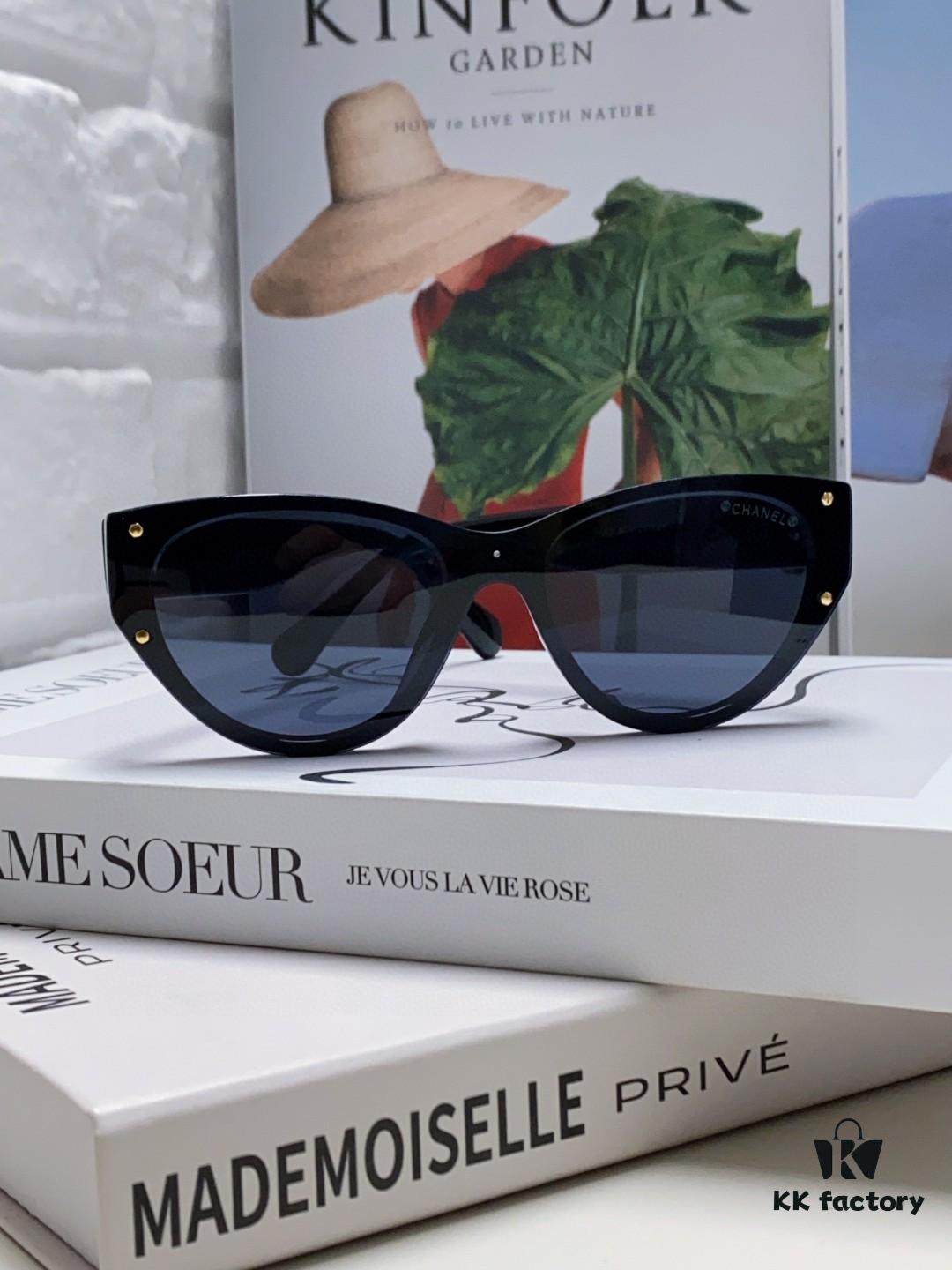 Chanel 24SS New Arrival Oval Women's Sunglasses with Double C Logo Design