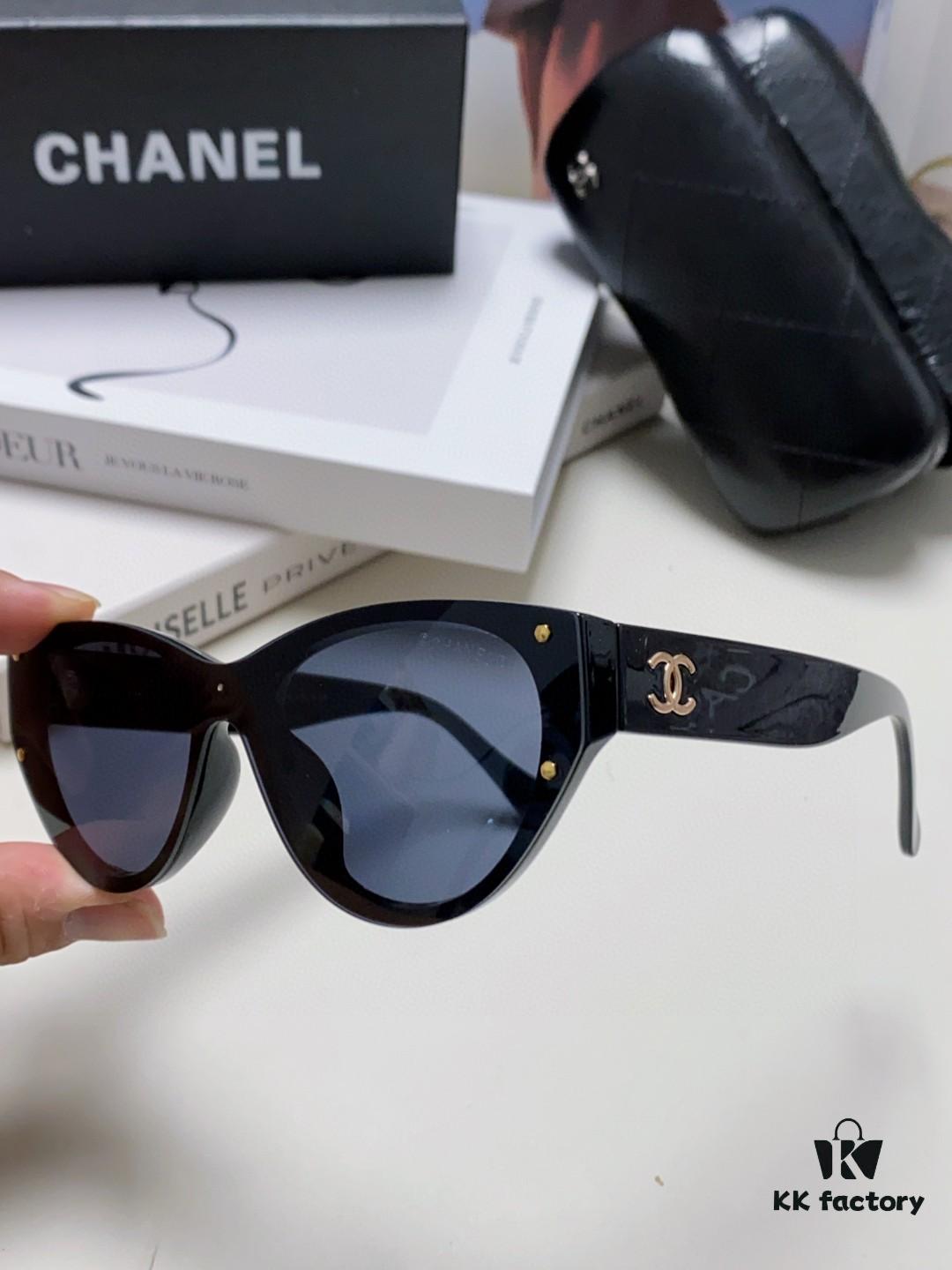 Chanel 24SS New Arrival Oval Women's Sunglasses with Double C Logo Design