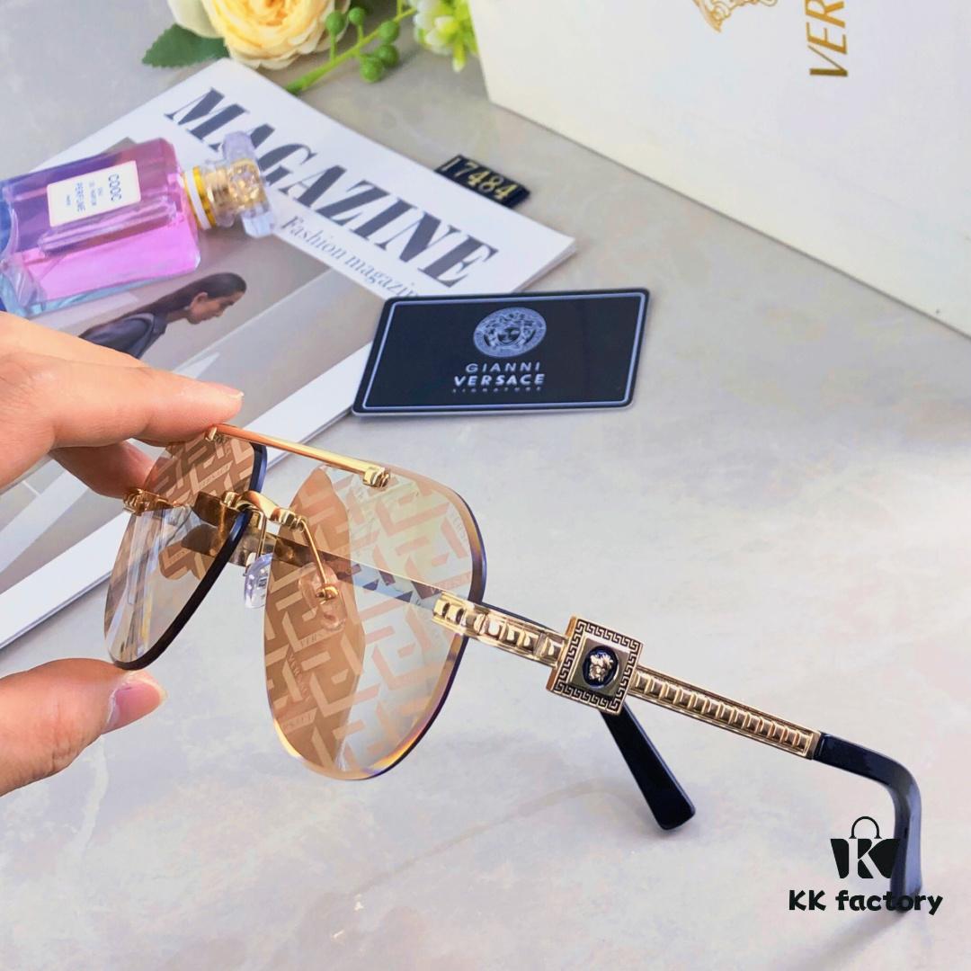 Versac* Sunglasses, Trendy Online Celebrity Glasses, European and American Style Double-Bridge Metal Fashion Goggle for Men and Women