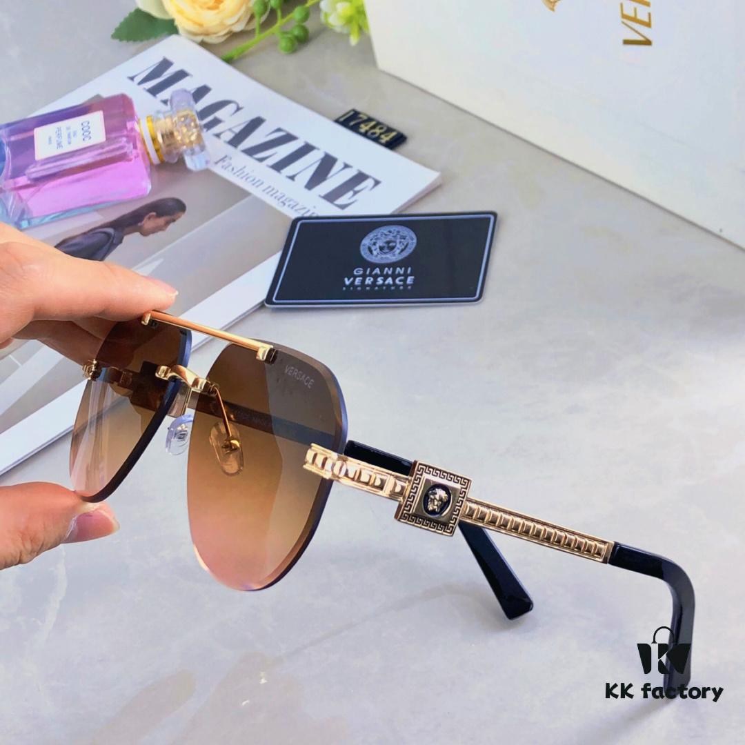 Versac* Sunglasses, Trendy Online Celebrity Glasses, European and American Style Double-Bridge Metal Fashion Goggle for Men and Women