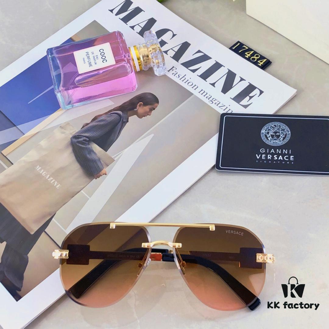 Versac* Sunglasses, Trendy Online Celebrity Glasses, European and American Style Double-Bridge Metal Fashion Goggle for Men and Women
