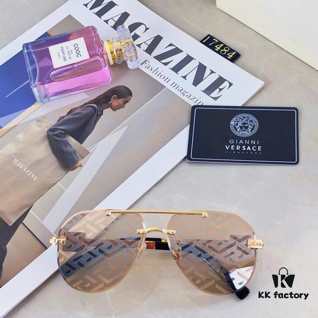 Versac* Sunglasses, Trendy Online Celebrity Glasses, European and American Style Double-Bridge Metal Fashion Goggle for Men and Women