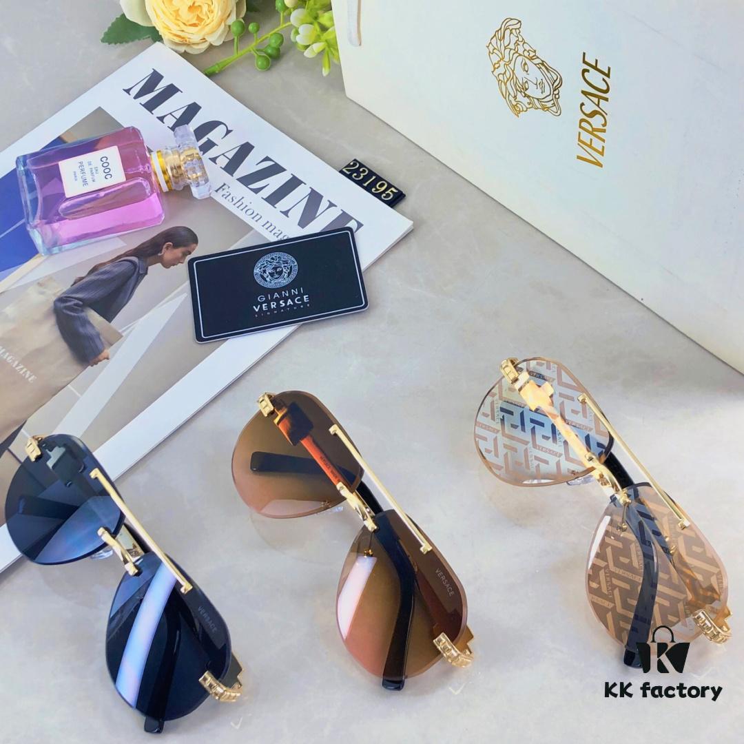 Versac* Sunglasses, Trendy Online Celebrity Glasses, European and American Style Double-Bridge Metal Fashion Goggle for Men and Women