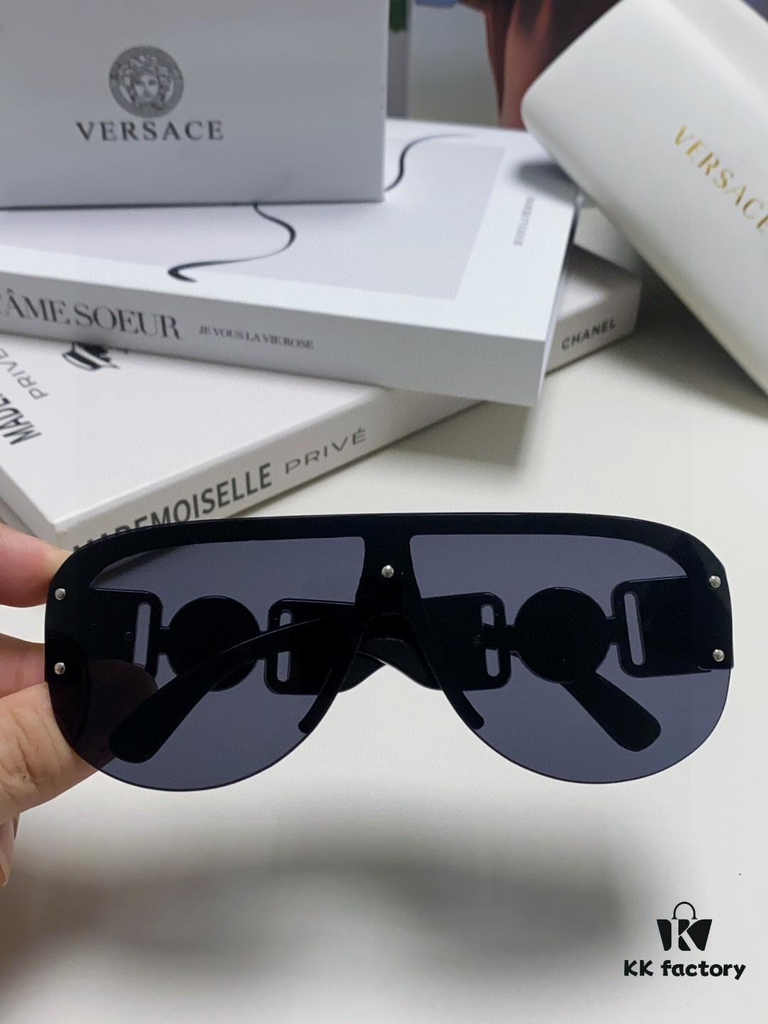 Versace Men's One-Piece Aviator Sunglasses, Retro Oversized Unisex Fashion Shades