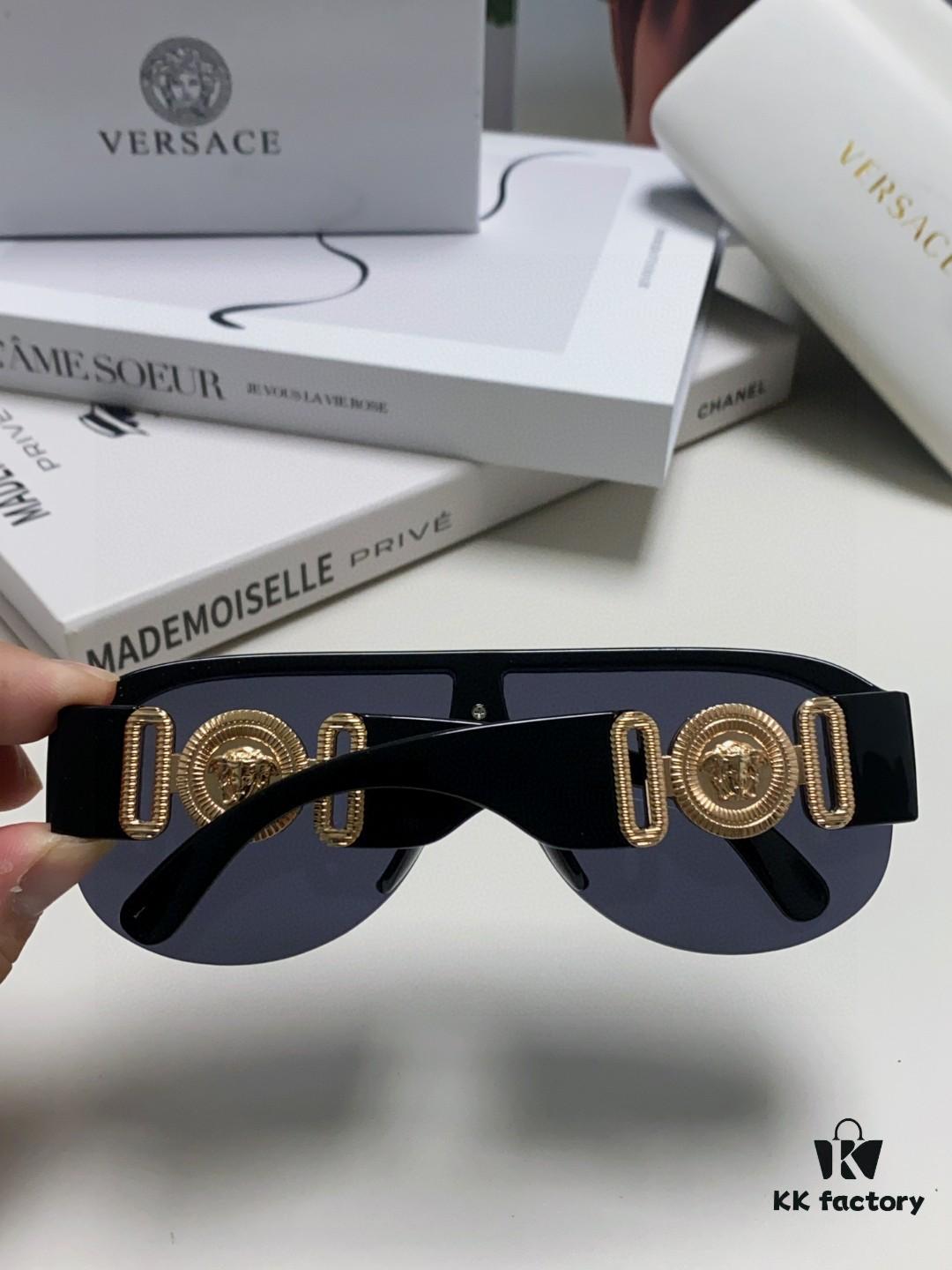 Versace Men's One-Piece Aviator Sunglasses, Retro Oversized Unisex Fashion Shades
