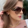 6931f8923a89a121ed549d45 Versace 2025 Luxury Women's Pilot Engraved Sunglasses, European Style Star Same-style Travel Driving Frog Mirror VE2250 Eyewear